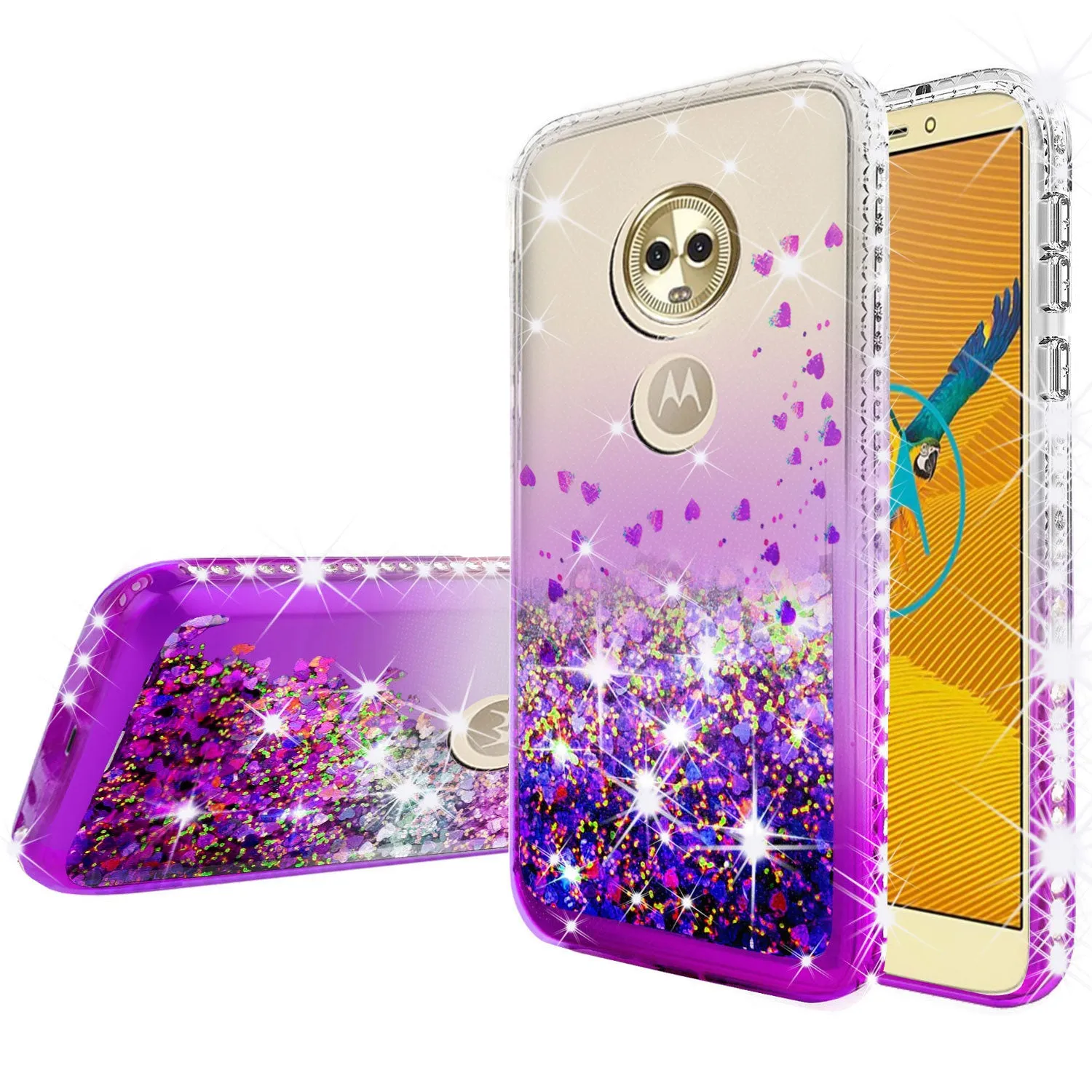 Motorola Moto E5 Plus, e5 Supra Case Liquid Glitter Phone Case Waterfall Floating Quicksand Bling Sparkle Cute Protective Girls Women Cover for Moto E5 Plus/e5 Supra - Purple