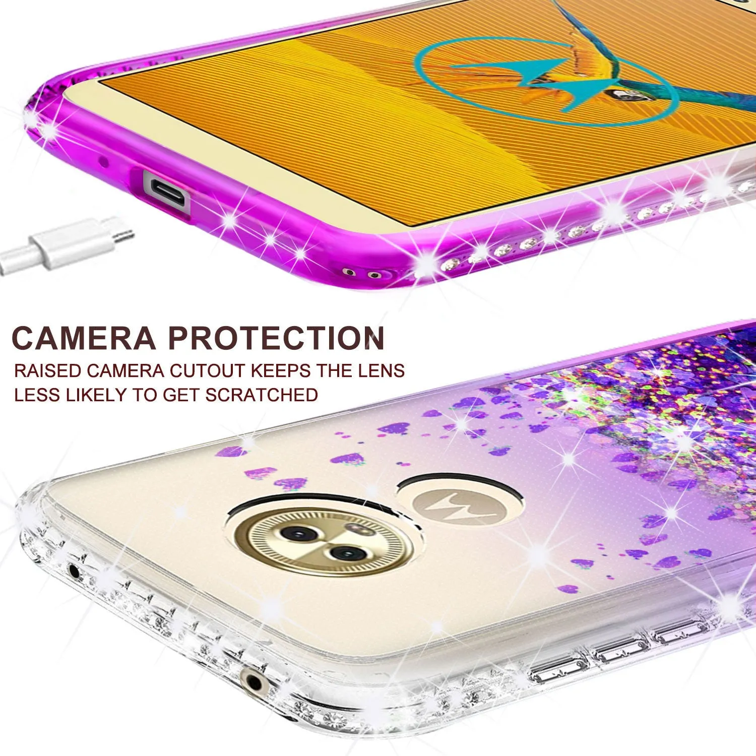 Motorola Moto E5 Plus, e5 Supra Case Liquid Glitter Phone Case Waterfall Floating Quicksand Bling Sparkle Cute Protective Girls Women Cover for Moto E5 Plus/e5 Supra - Purple
