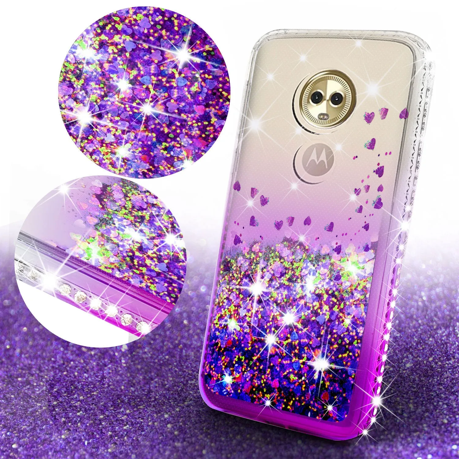 Motorola Moto E5 Plus, e5 Supra Case Liquid Glitter Phone Case Waterfall Floating Quicksand Bling Sparkle Cute Protective Girls Women Cover for Moto E5 Plus/e5 Supra - Purple