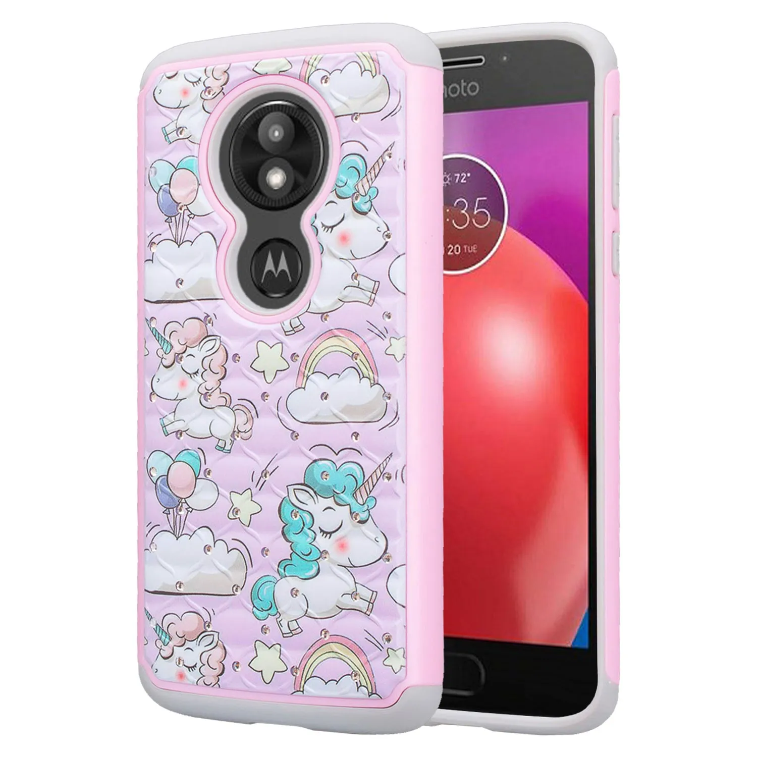 Motorola Moto E5 Plus , e5 Supra Case, Slim Hybrid [Shock/Impact Resistant] Crystal Rhinestone Dual Layer Protective Cover for Moto E5 Plus - Pink Unicorn