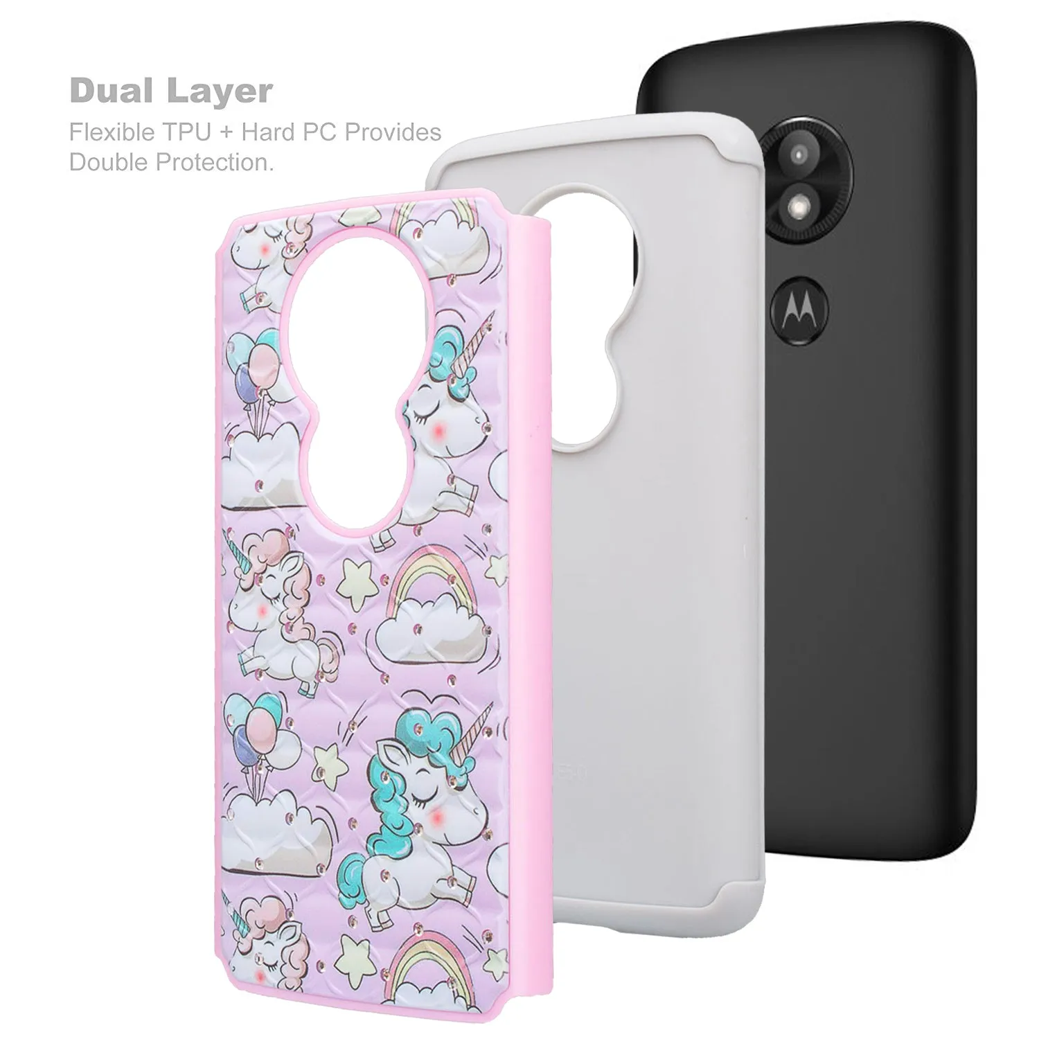 Motorola Moto E5 Plus , e5 Supra Case, Slim Hybrid [Shock/Impact Resistant] Crystal Rhinestone Dual Layer Protective Cover for Moto E5 Plus - Pink Unicorn