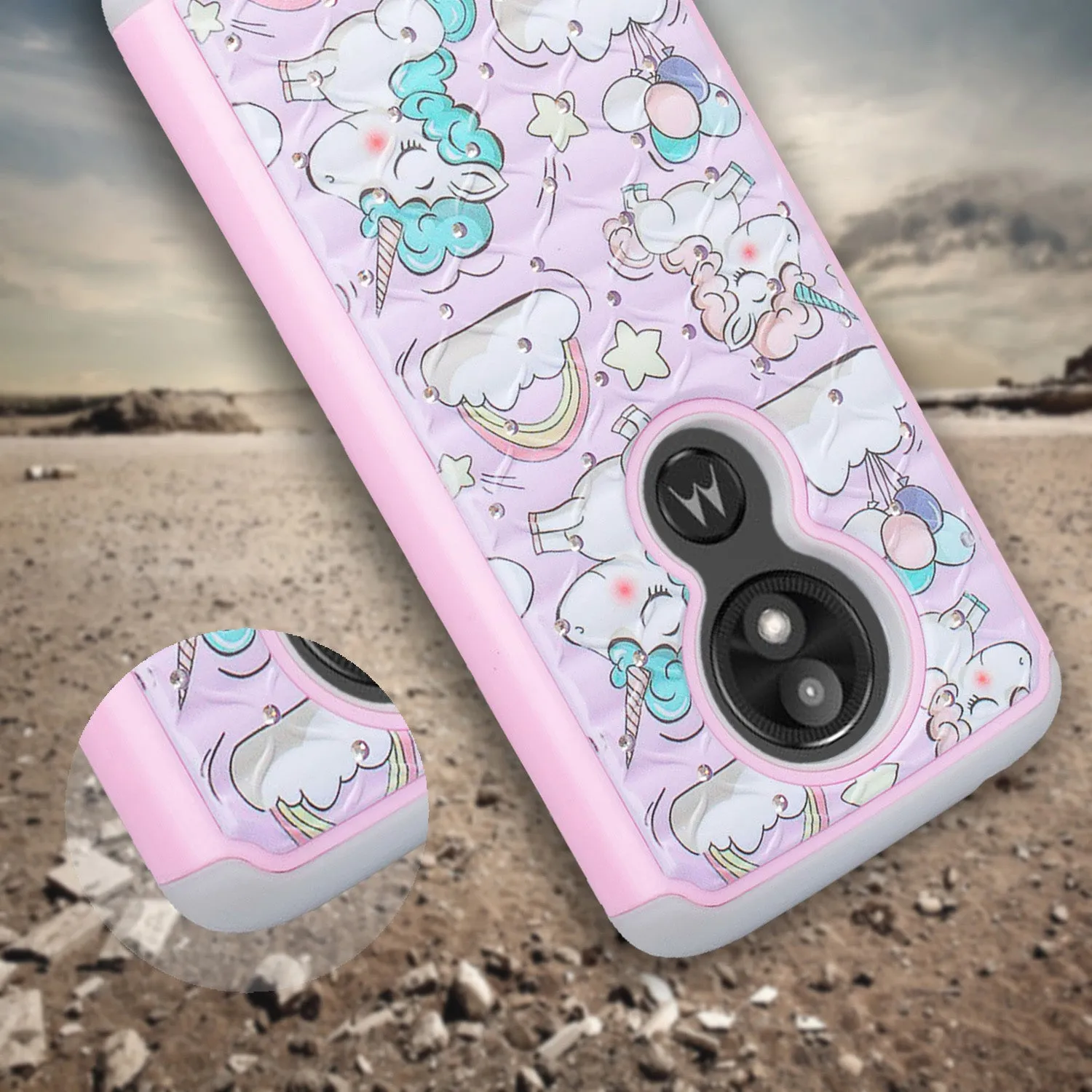 Motorola Moto E5 Plus , e5 Supra Case, Slim Hybrid [Shock/Impact Resistant] Crystal Rhinestone Dual Layer Protective Cover for Moto E5 Plus - Pink Unicorn