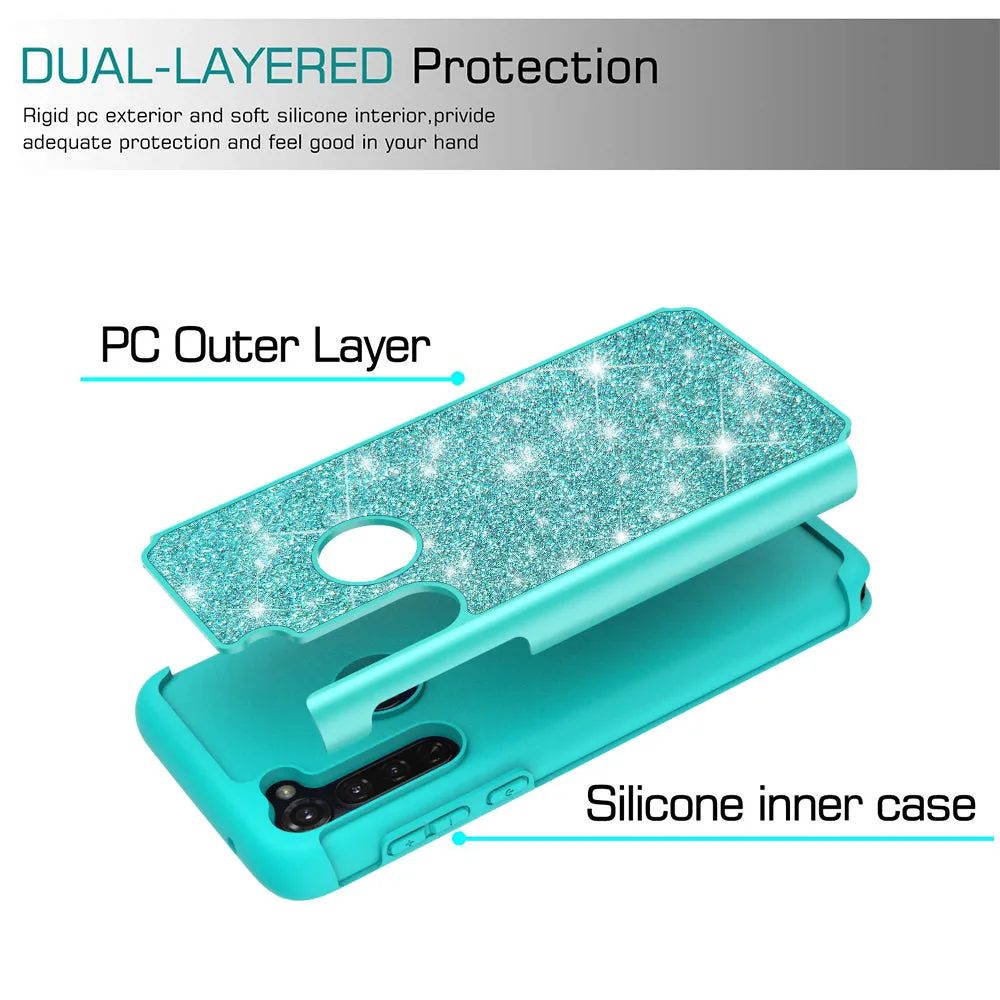 Motorola Moto G Stylus Case, Glitter Bling Heavy Duty Shock Proof Hybrid Case with [HD Screen Protector] Dual Layer Protective Phone Case Cover for Motorola Moto G Stylus - Teal