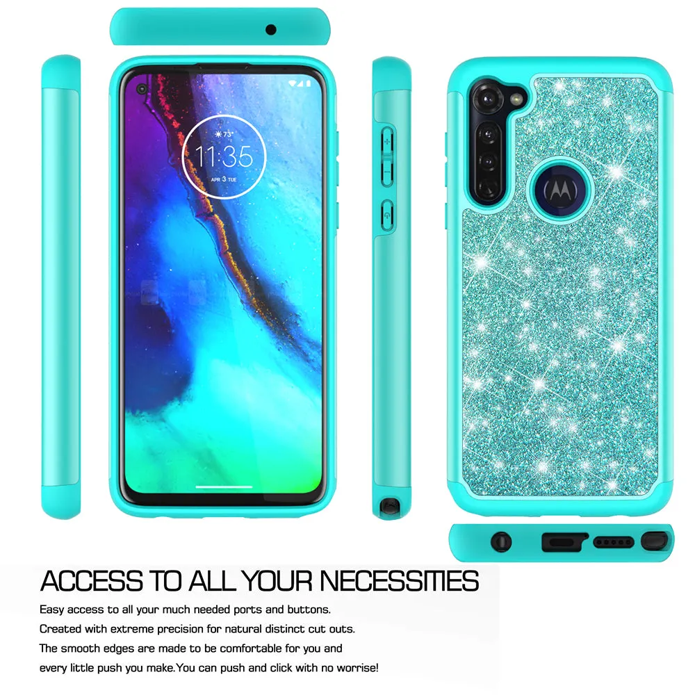 Motorola Moto G Stylus Case, Glitter Bling Heavy Duty Shock Proof Hybrid Case with [HD Screen Protector] Dual Layer Protective Phone Case Cover for Motorola Moto G Stylus - Teal