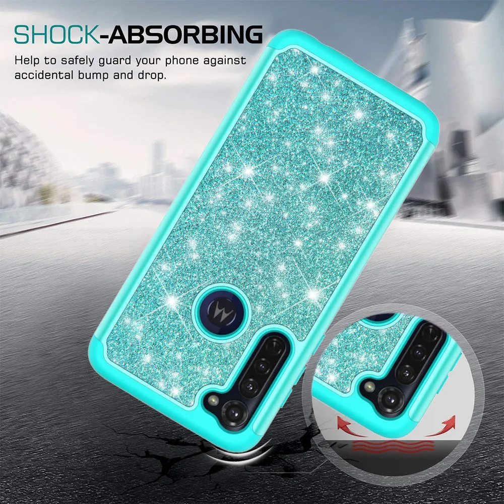 Motorola Moto G Stylus Case, Glitter Bling Heavy Duty Shock Proof Hybrid Case with [HD Screen Protector] Dual Layer Protective Phone Case Cover for Motorola Moto G Stylus - Teal