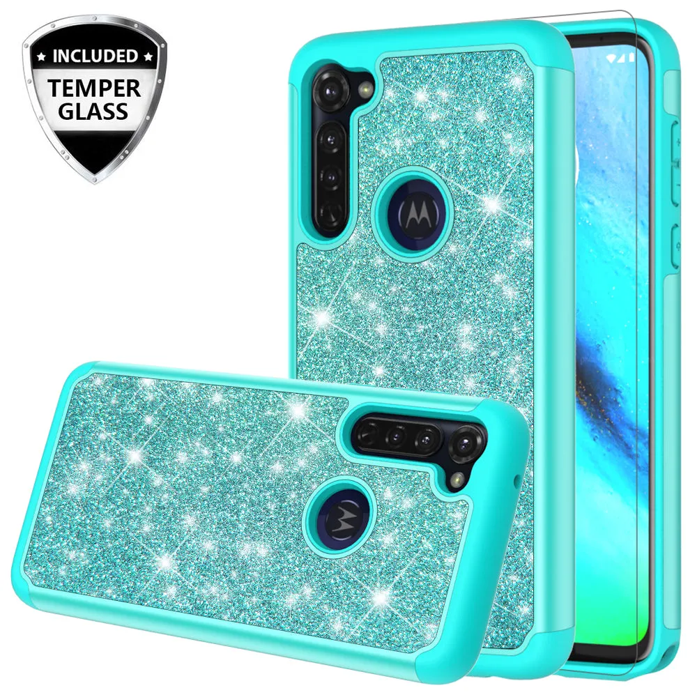 Motorola Moto G Stylus Case, Glitter Bling Heavy Duty Shock Proof Hybrid Case with [HD Screen Protector] Dual Layer Protective Phone Case Cover for Motorola Moto G Stylus - Teal