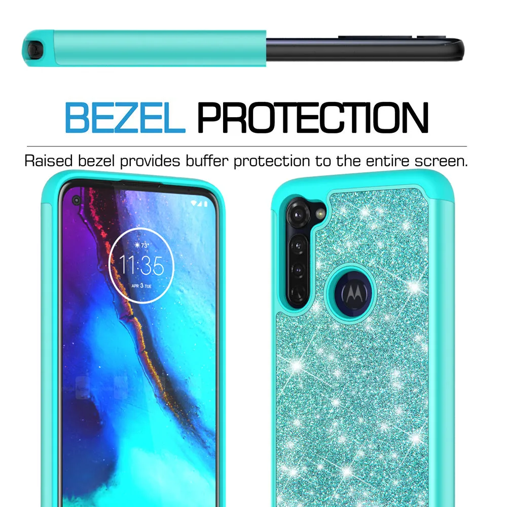 Motorola Moto G Stylus Case, Glitter Bling Heavy Duty Shock Proof Hybrid Case with [HD Screen Protector] Dual Layer Protective Phone Case Cover for Motorola Moto G Stylus - Teal
