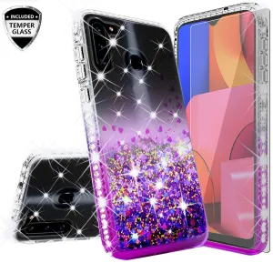 Motorola Moto G Stylus Case Liquid Glitter Phone Case Waterfall Floating Quicksand Bling Sparkle Cute Protective Girls Women Cover for Motorola Moto G Stylus W/Temper Glass - Purple