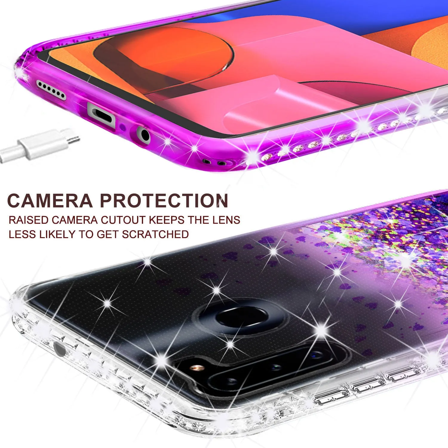 Motorola Moto G Stylus Case Liquid Glitter Phone Case Waterfall Floating Quicksand Bling Sparkle Cute Protective Girls Women Cover for Motorola Moto G Stylus W/Temper Glass - Purple
