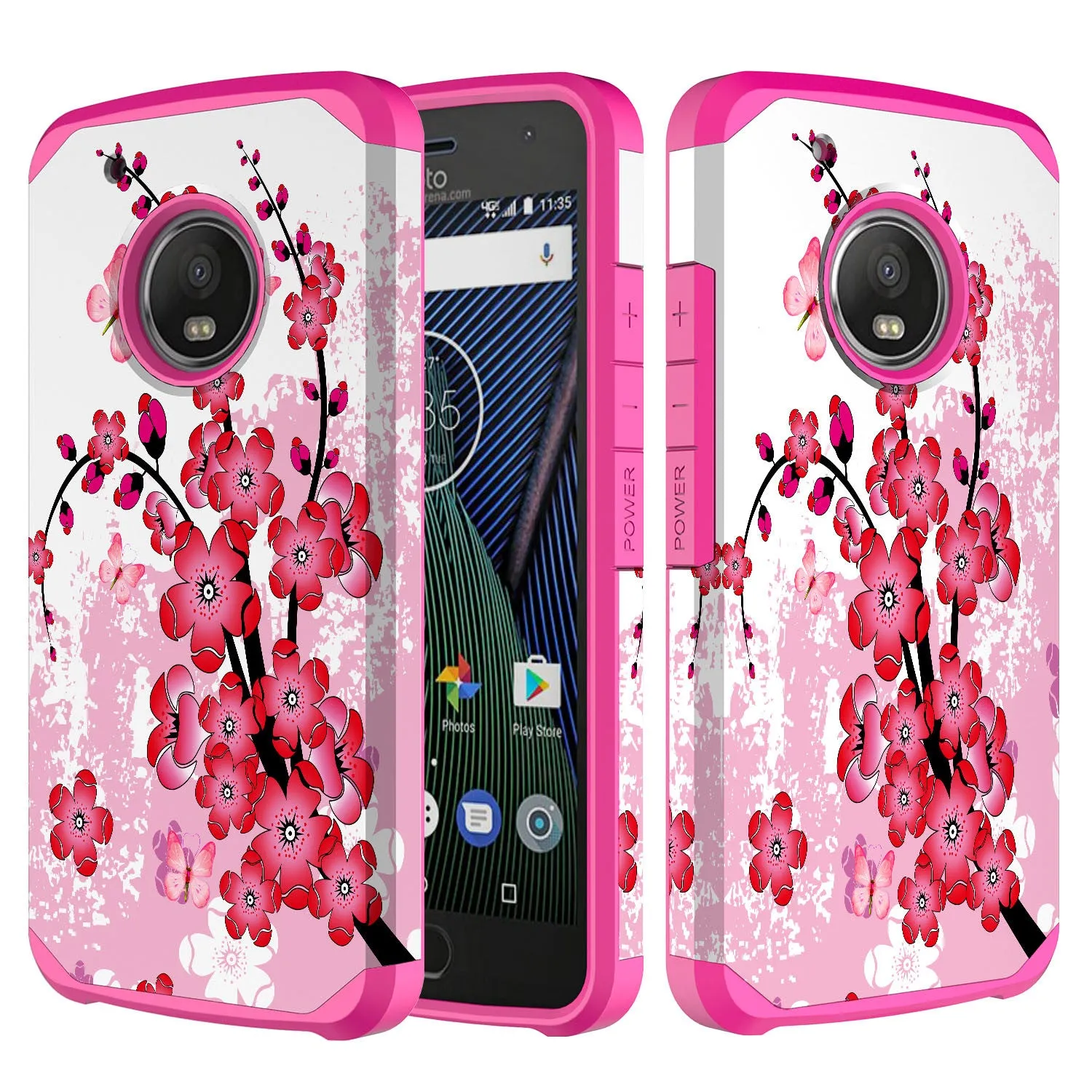 Motorola Moto G5 Plus Case, Slim Hybrid [Shock/Impact Resistant] Dual Layer Protective Case Cover for Moto G5 Plus - Cherry Blossom