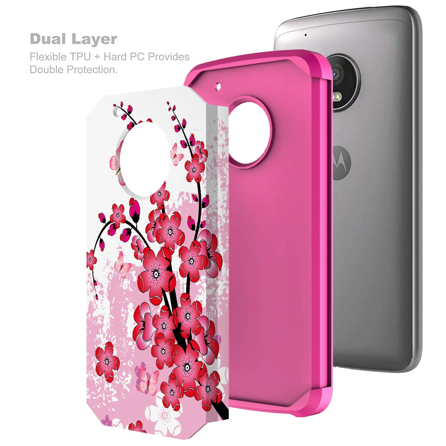 Motorola Moto G5 Plus Case, Slim Hybrid [Shock/Impact Resistant] Dual Layer Protective Case Cover for Moto G5 Plus - Cherry Blossom