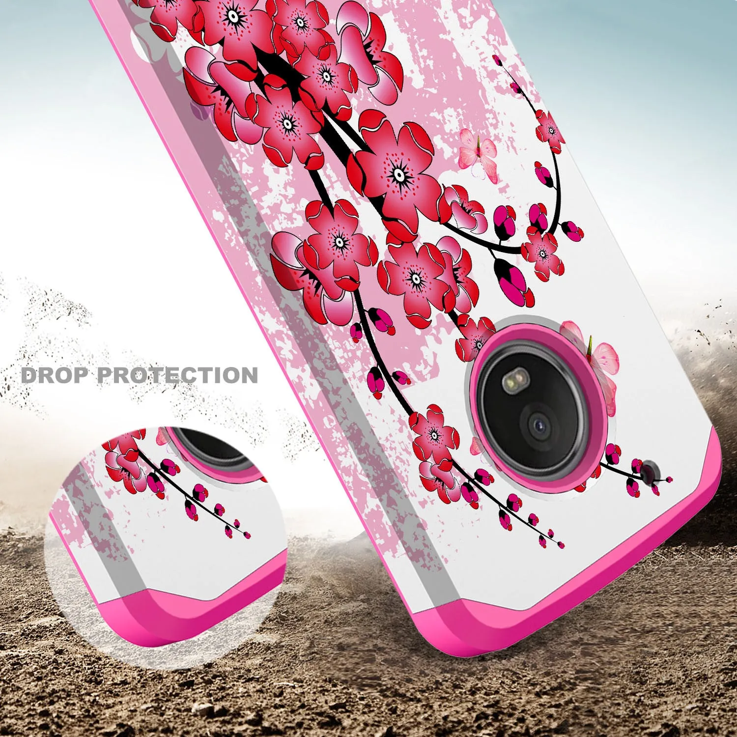 Motorola Moto G5 Plus Case, Slim Hybrid [Shock/Impact Resistant] Dual Layer Protective Case Cover for Moto G5 Plus - Cherry Blossom
