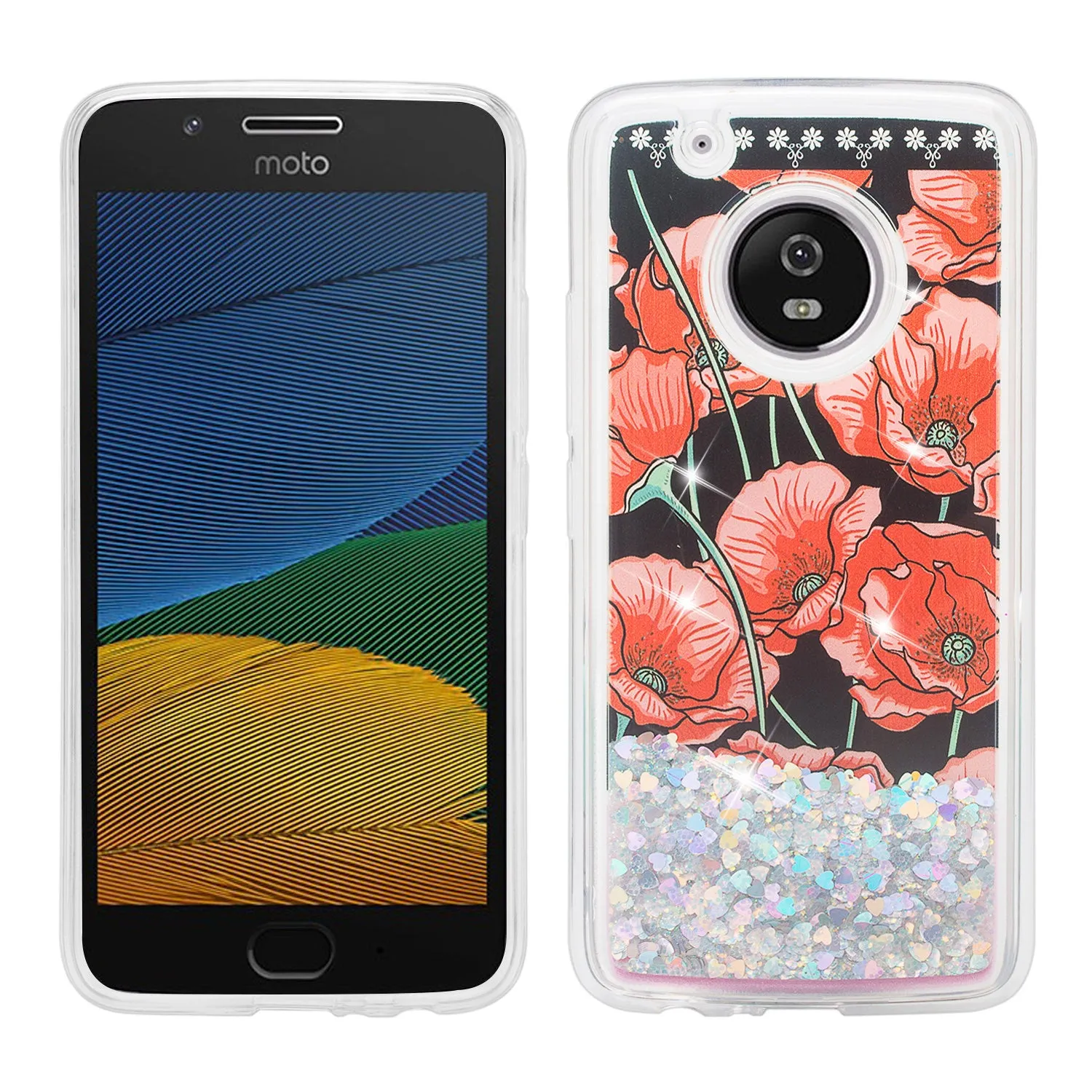 Motorola Moto G5 Plus Luxury Bling Liquid Glitter Case, Sparkle Quicksand Case for Moto G5 Plus - Red Roses