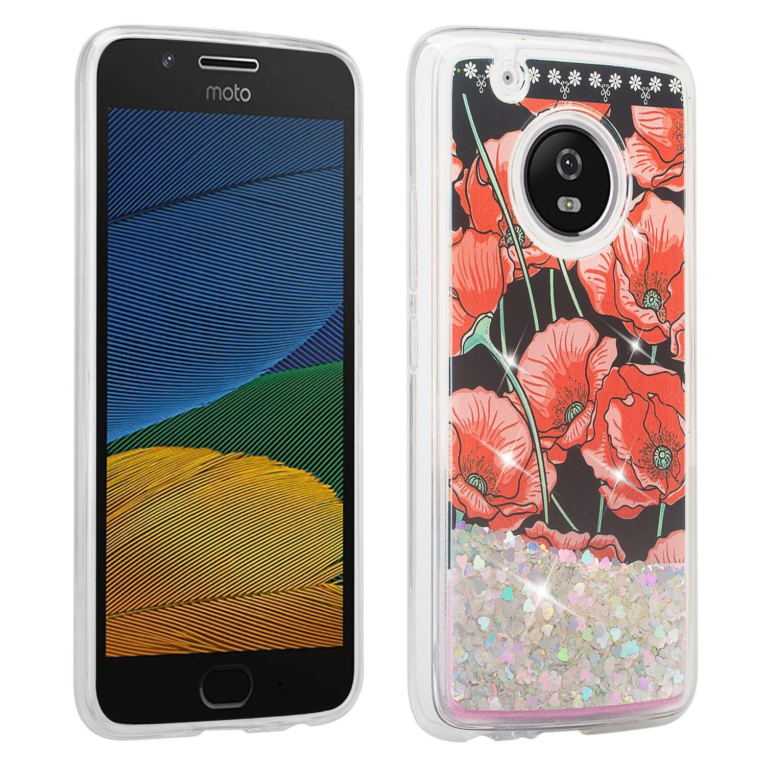 Motorola Moto G5 Plus Luxury Bling Liquid Glitter Case, Sparkle Quicksand Case for Moto G5 Plus - Red Roses