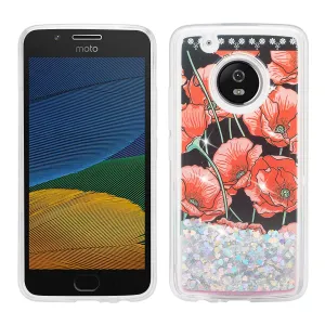 Motorola Moto G5 Plus Luxury Bling Liquid Glitter Case, Sparkle Quicksand Case for Moto G5 Plus - Red Roses