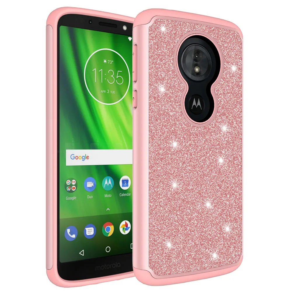 Motorola Moto G6 Play, G6 Forge Case, Moto G6 Play , g6 Forge Glitter Bling Heavy Duty Shock Proof Hybrid Case with [HD Screen Protector] Dual Layer Protective Phone Case Cover for Motorola Moto G6 Play , g6 Forge - Rose Gold