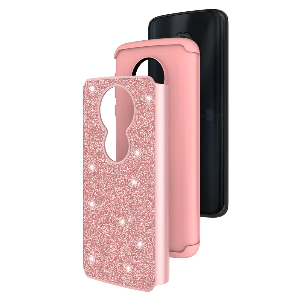 Motorola Moto G6 Play, G6 Forge Case, Moto G6 Play , g6 Forge Glitter Bling Heavy Duty Shock Proof Hybrid Case with [HD Screen Protector] Dual Layer Protective Phone Case Cover for Motorola Moto G6 Play , g6 Forge - Rose Gold