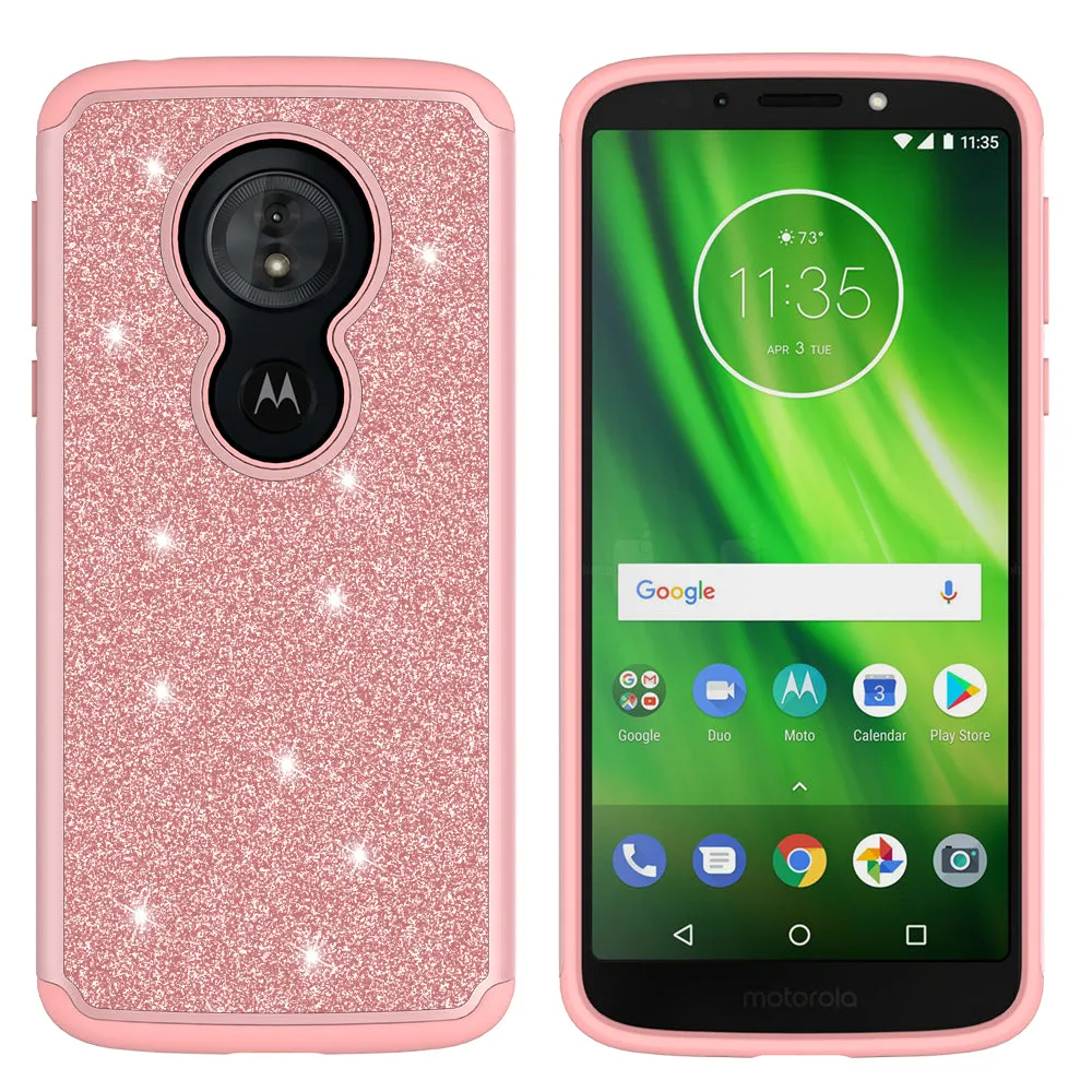 Motorola Moto G6 Play, G6 Forge Case, Moto G6 Play , g6 Forge Glitter Bling Heavy Duty Shock Proof Hybrid Case with [HD Screen Protector] Dual Layer Protective Phone Case Cover for Motorola Moto G6 Play , g6 Forge - Rose Gold