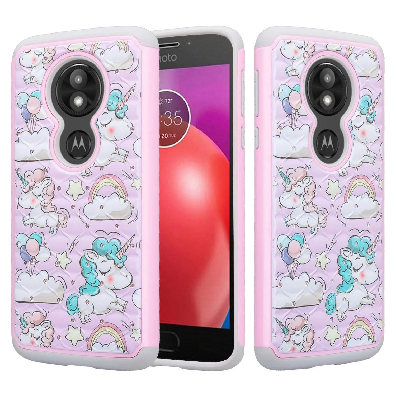 Motorola Moto G6 Play, g6 Forge Case, Slim Hybrid [Shock/Impact Resistant] Crystal Rhinestone Dual Layer Protective Cover for Moto G6 Play - Pink Unicorn