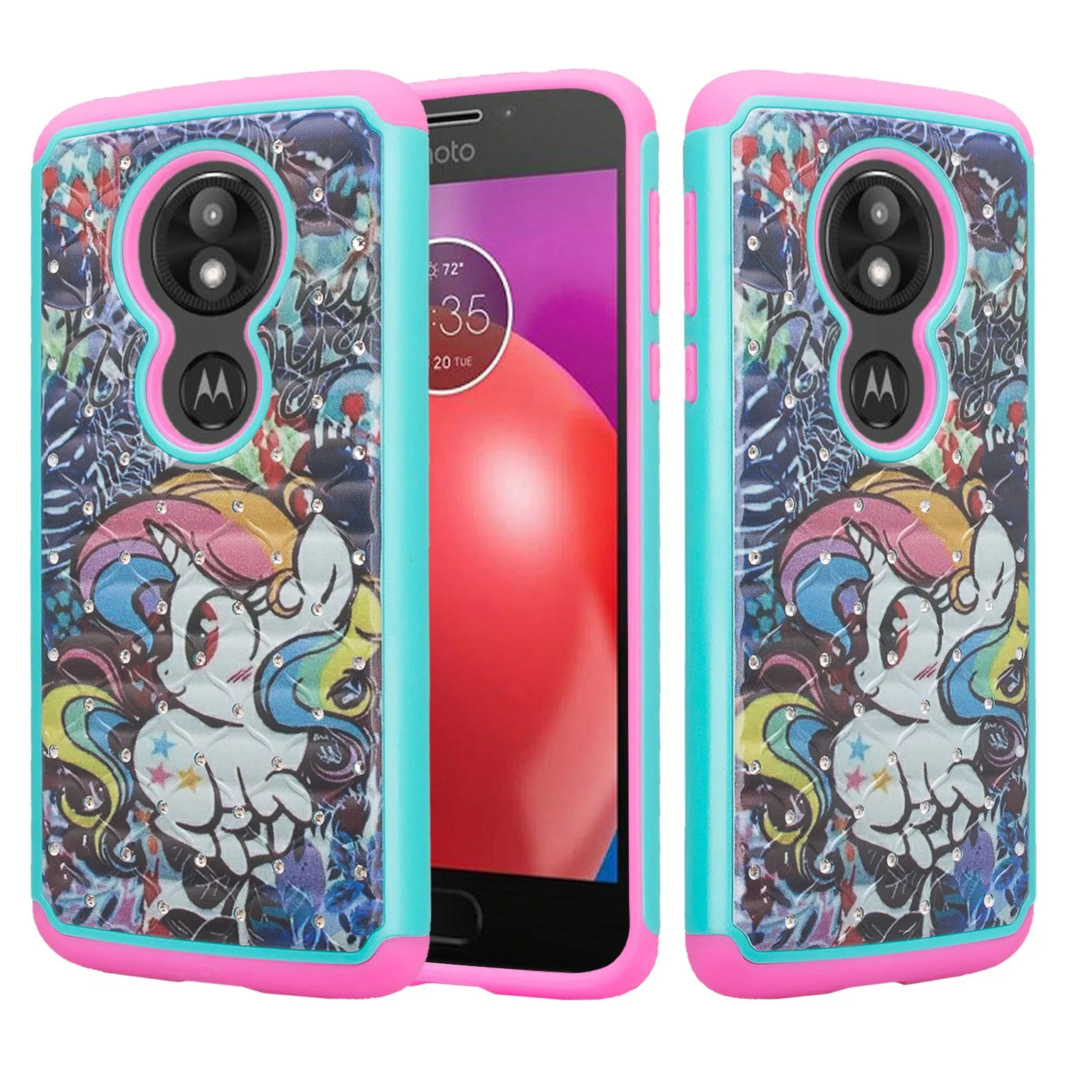 Motorola Moto G6 Play, g6 Forge Case, Slim Hybrid [Shock/Impact Resistant] Crystal Rhinestone Dual Layer Protective Cover for Moto G6 Play - Rainbow Unicorn