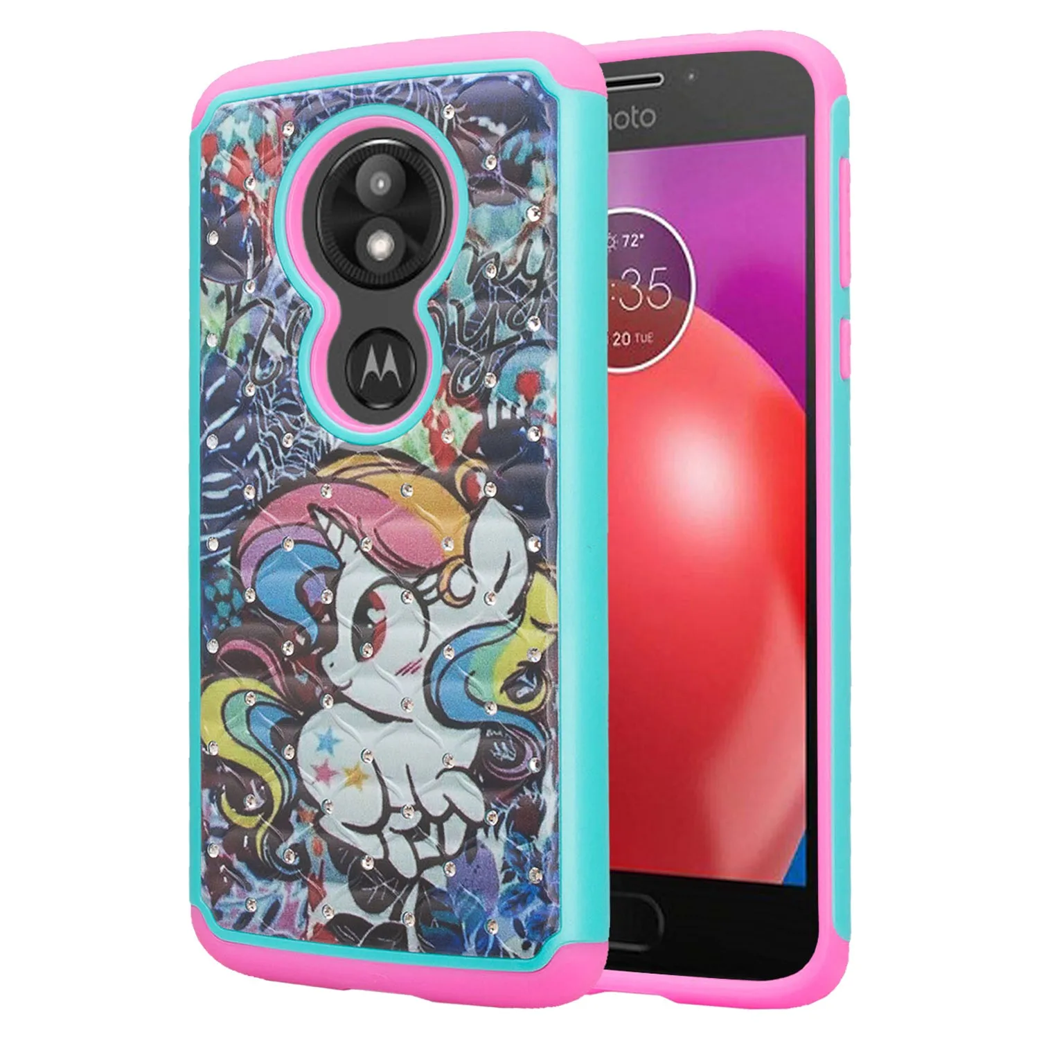 Motorola Moto G6 Play, g6 Forge Case, Slim Hybrid [Shock/Impact Resistant] Crystal Rhinestone Dual Layer Protective Cover for Moto G6 Play - Rainbow Unicorn