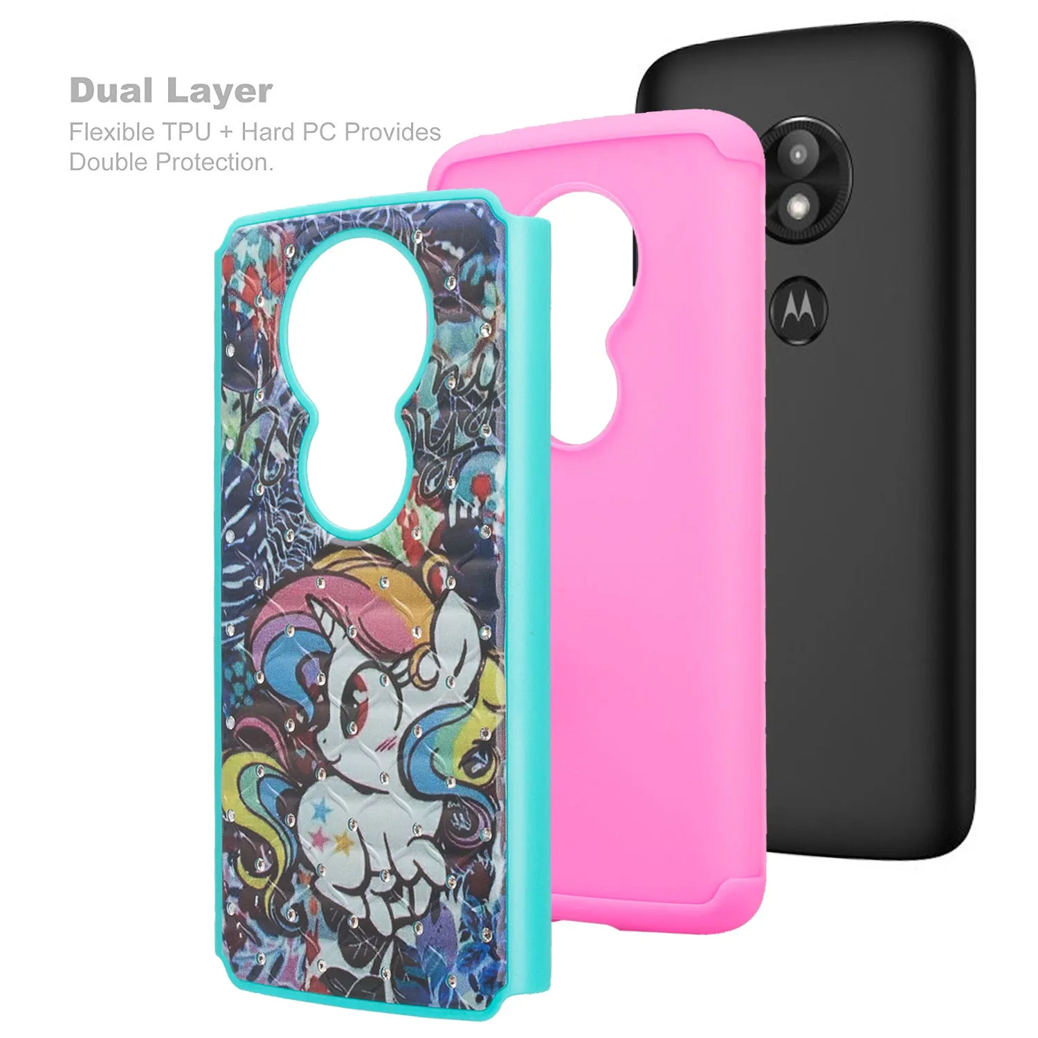 Motorola Moto G6 Play, g6 Forge Case, Slim Hybrid [Shock/Impact Resistant] Crystal Rhinestone Dual Layer Protective Cover for Moto G6 Play - Rainbow Unicorn