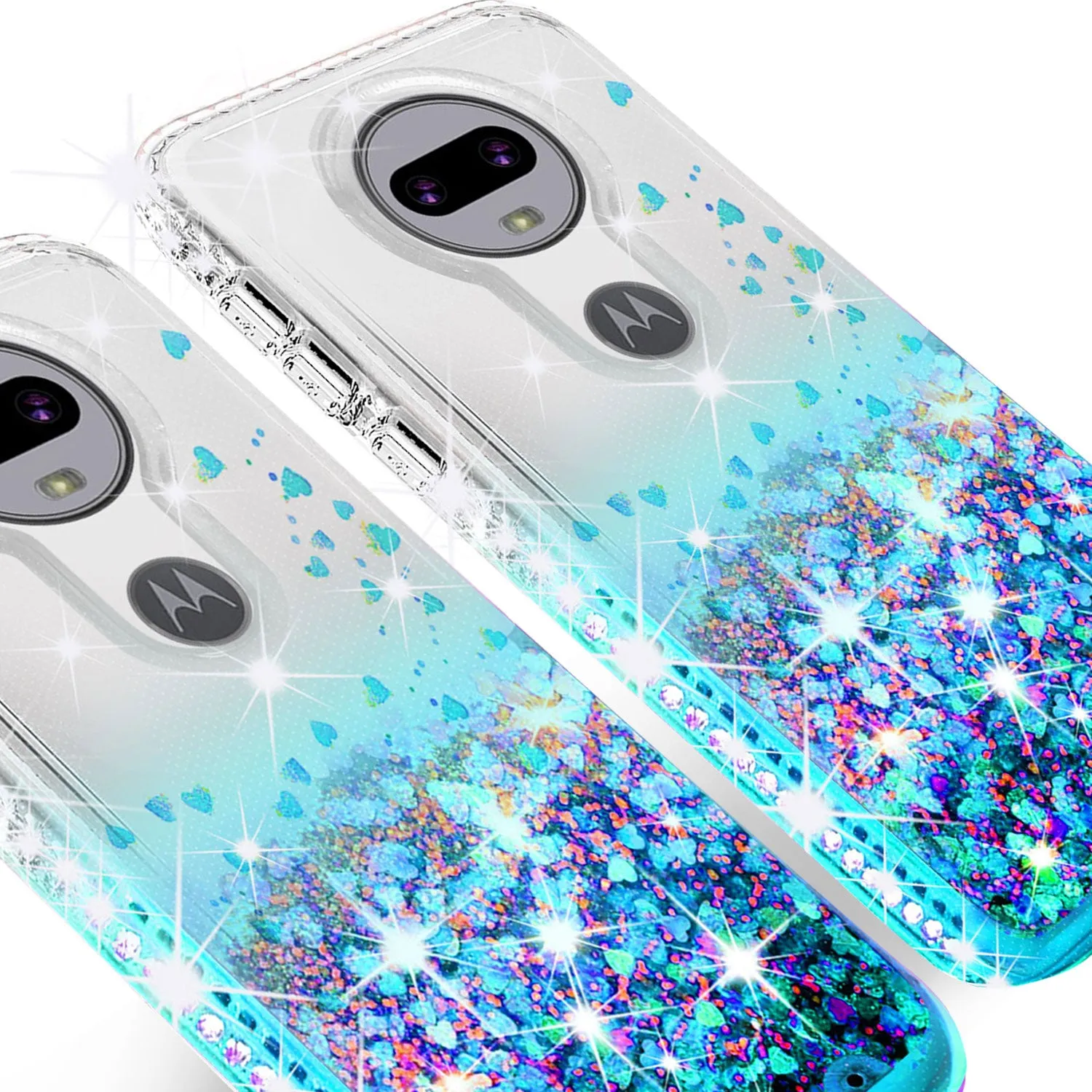 Motorola Moto G7 | Tmobile REVVLRY Plus Case with [Tempered Glass Screen Protector] Liquid Glitter Phone Case Waterfall Floating Quicksand Bling Sparkle Cute Protective Girls Women Cover - Teal