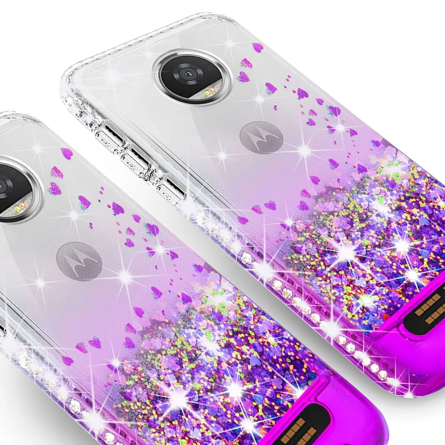 Motorola Moto Z2 Force Case Liquid Glitter Phone Case Waterfall Floating Quicksand Bling Sparkle Cute Protective Girls Women Cover with Temper Glass for Moto Z2 Force - Purple