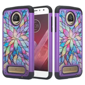 Motorola Moto Z2 Force Case, Moto Z2 Force Case, Slim Hybrid [Shock/Impact Resistant] Crystal Rhinestone Dual Layer Protective Cover for Moto Z2 Force - Rainbow Flower
