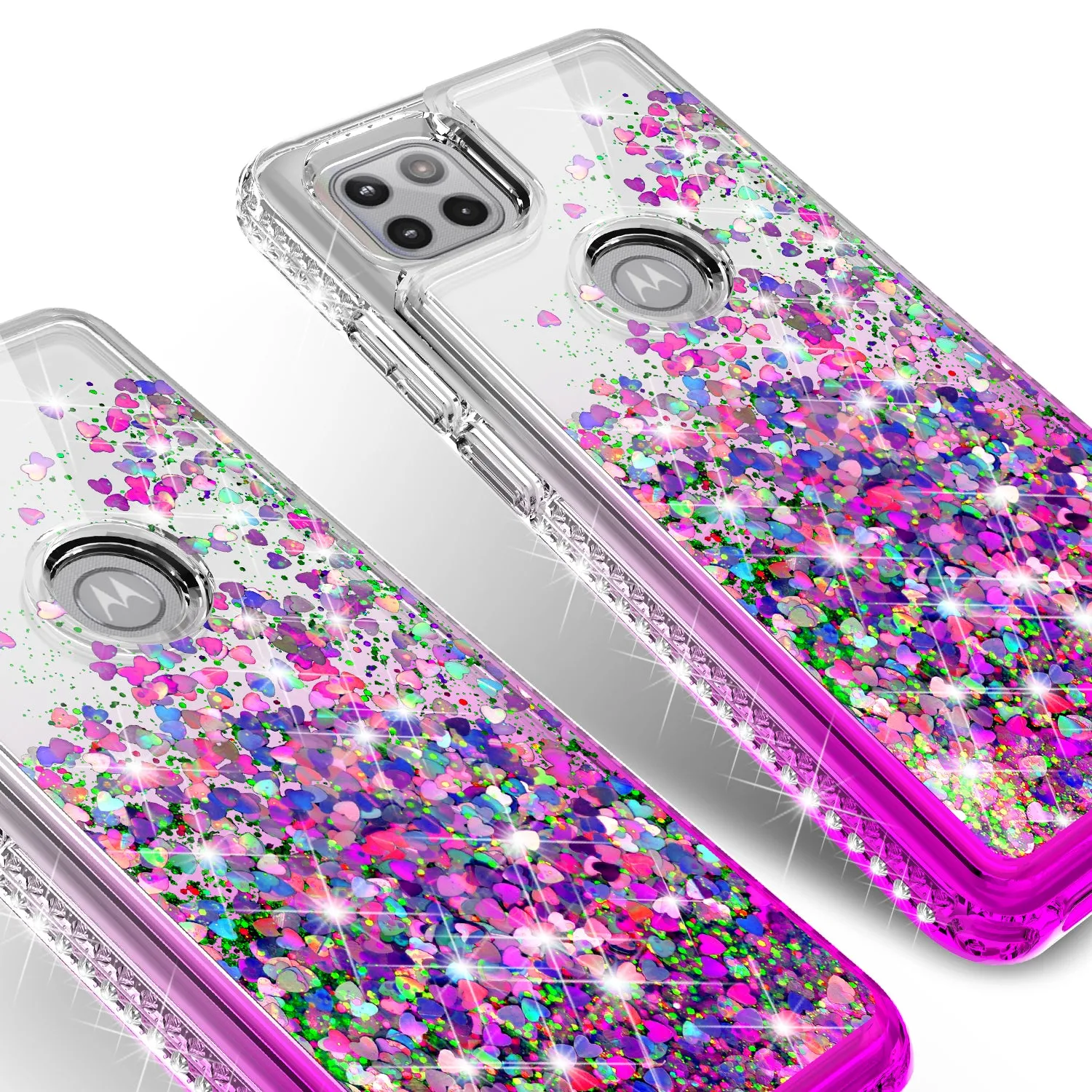Motorola one 5G ace Case Liquid Glitter Phone Case Waterfall Floating Quicksand Bling Sparkle Cute Protective Girls Women Cover for Motorola one 5G ace W/Temper Glass - Purple