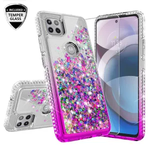 Motorola one 5G ace Case Liquid Glitter Phone Case Waterfall Floating Quicksand Bling Sparkle Cute Protective Girls Women Cover for Motorola one 5G ace W/Temper Glass - Purple