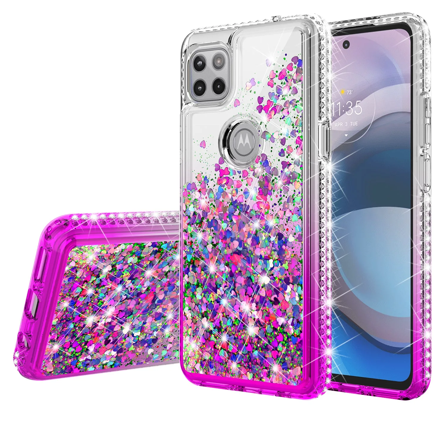 Motorola one 5G ace Case Liquid Glitter Phone Case Waterfall Floating Quicksand Bling Sparkle Cute Protective Girls Women Cover for Motorola one 5G ace W/Temper Glass - Purple