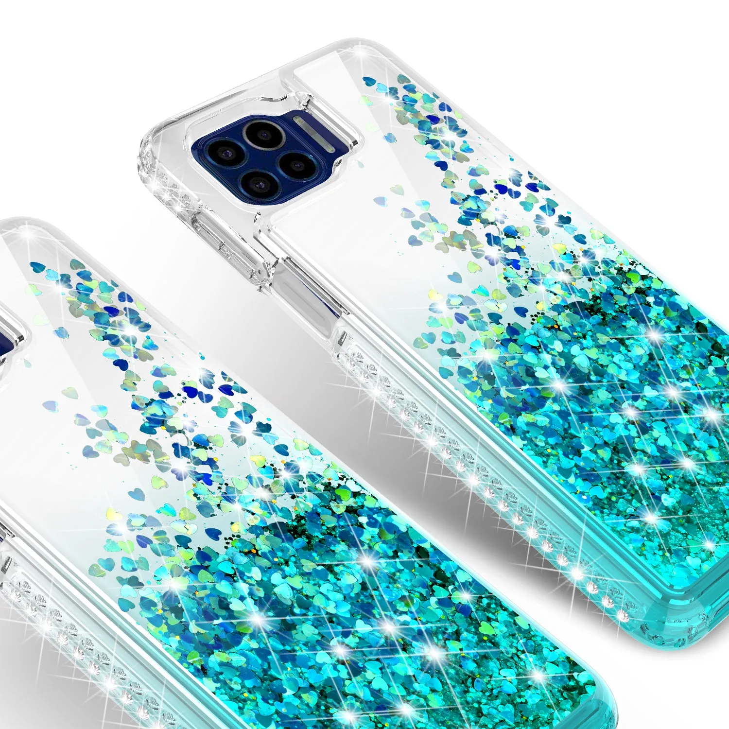 Motorola One 5G Case Liquid Glitter Phone Case Waterfall Floating Quicksand Bling Sparkle Cute Protective Girls Women Cover for Motorola One 5G W/Temper Glass - Teal