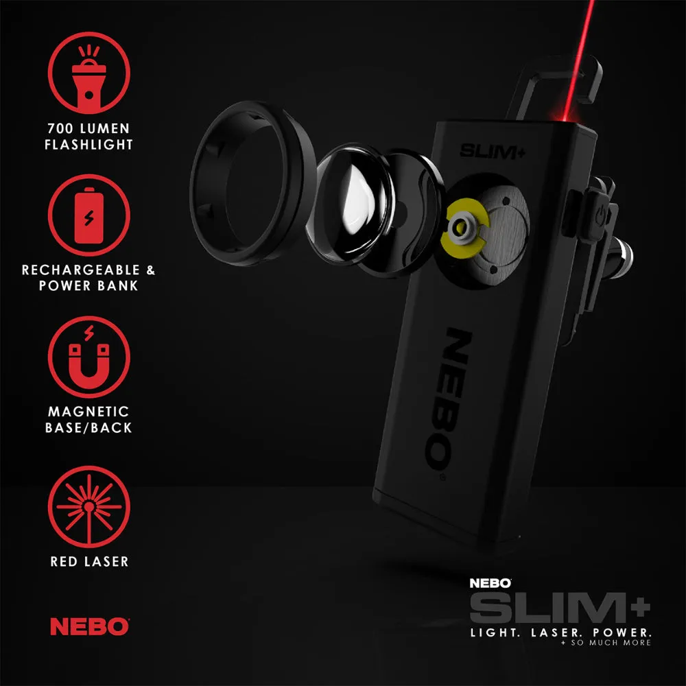 Nebo Slim  Rechargeable Flashlight Power Bank 700 Lumen LED Light with Red Laser Pointer