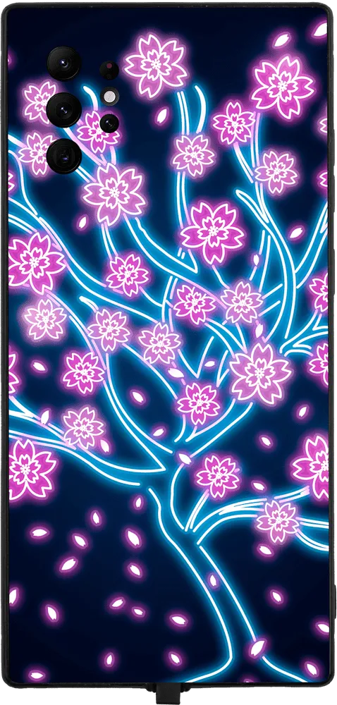 Neon Blue Sakura Tree RGB LED Protective Phone Case for iPhone and Samsung Models