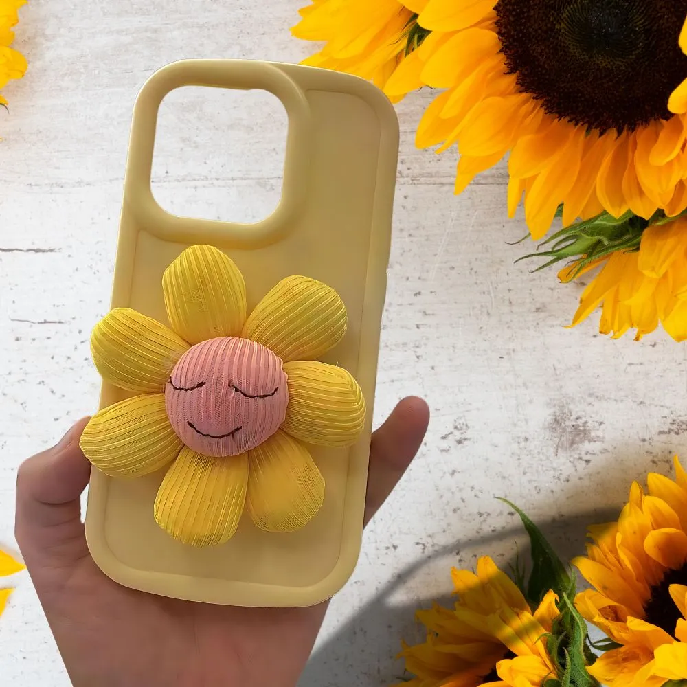 Neon Yellow Silicon With Sunflower Phone Cases For iPhone 12 Pro
