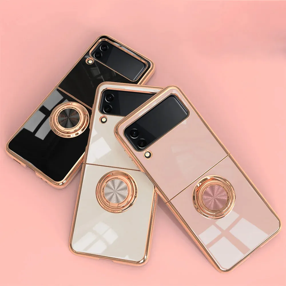 New 6d Luxury Soft Plating Flip Cover Mobile Phone Case With Holder For Samsung Galaxy Z Flip 4 Fold4 Flip 3