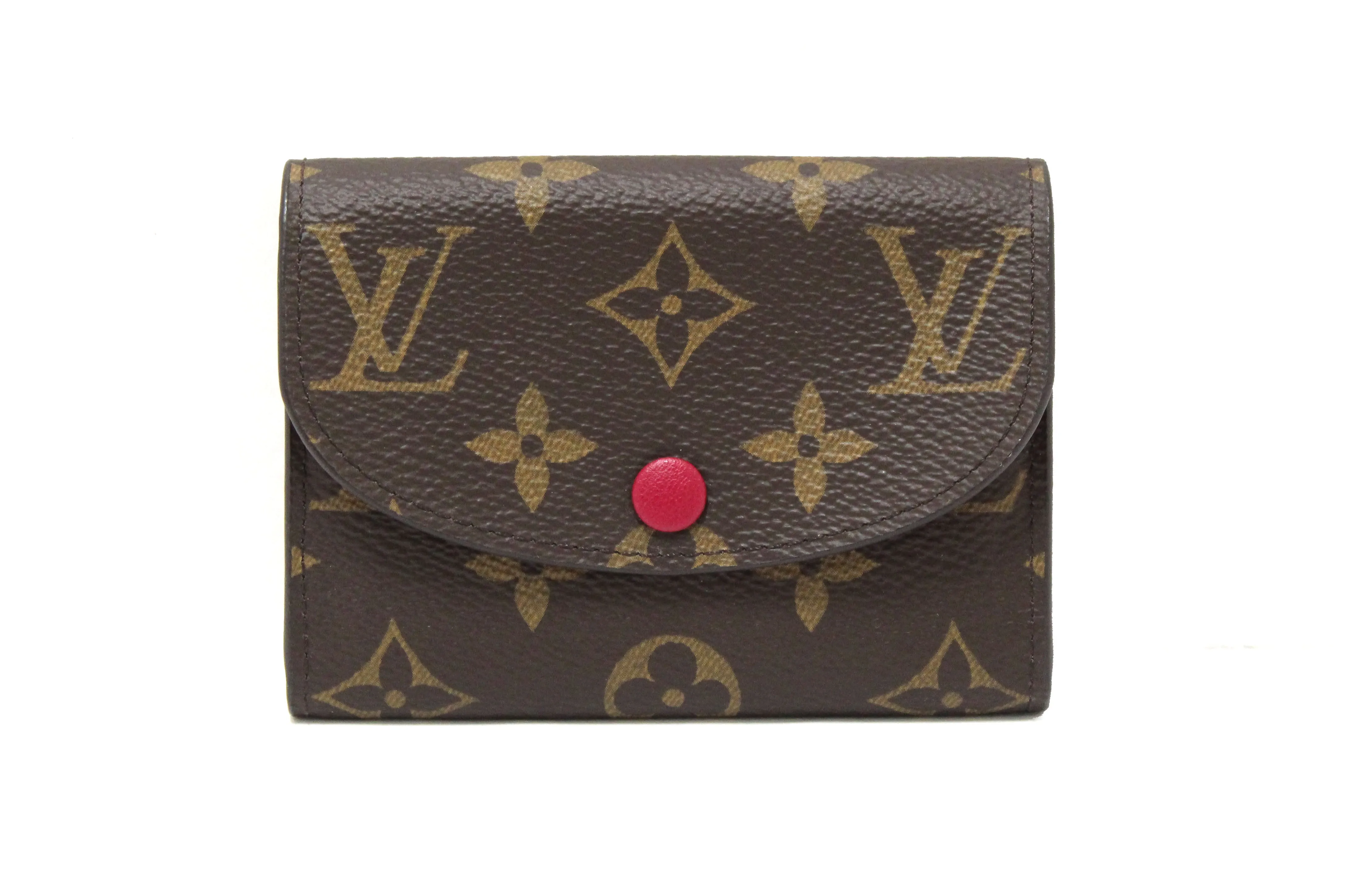 New Louis Vuitton Classic Monogram with Fuchsia Rosalie Coin Card Case Wallet