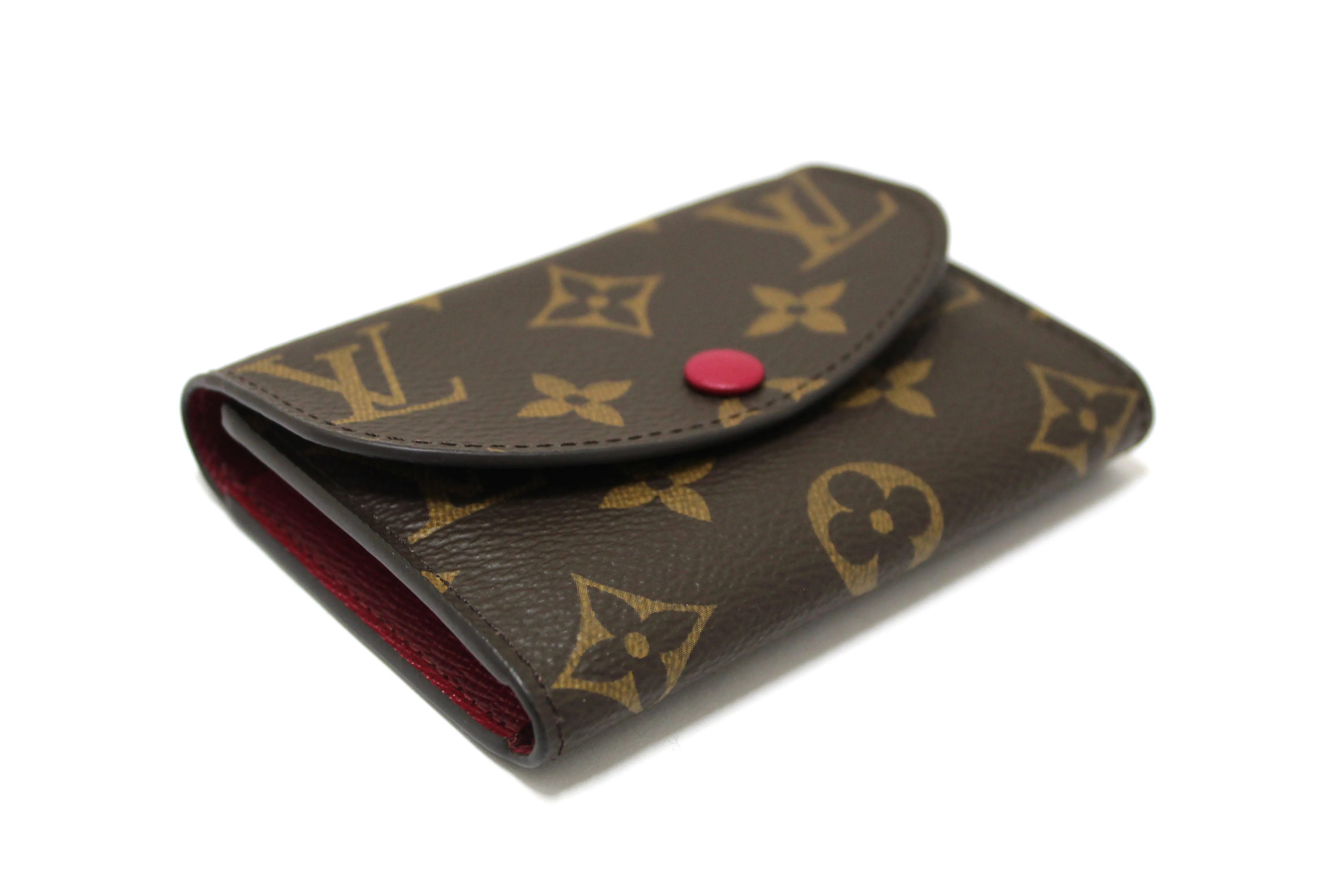 New Louis Vuitton Classic Monogram with Fuchsia Rosalie Coin Card Case Wallet