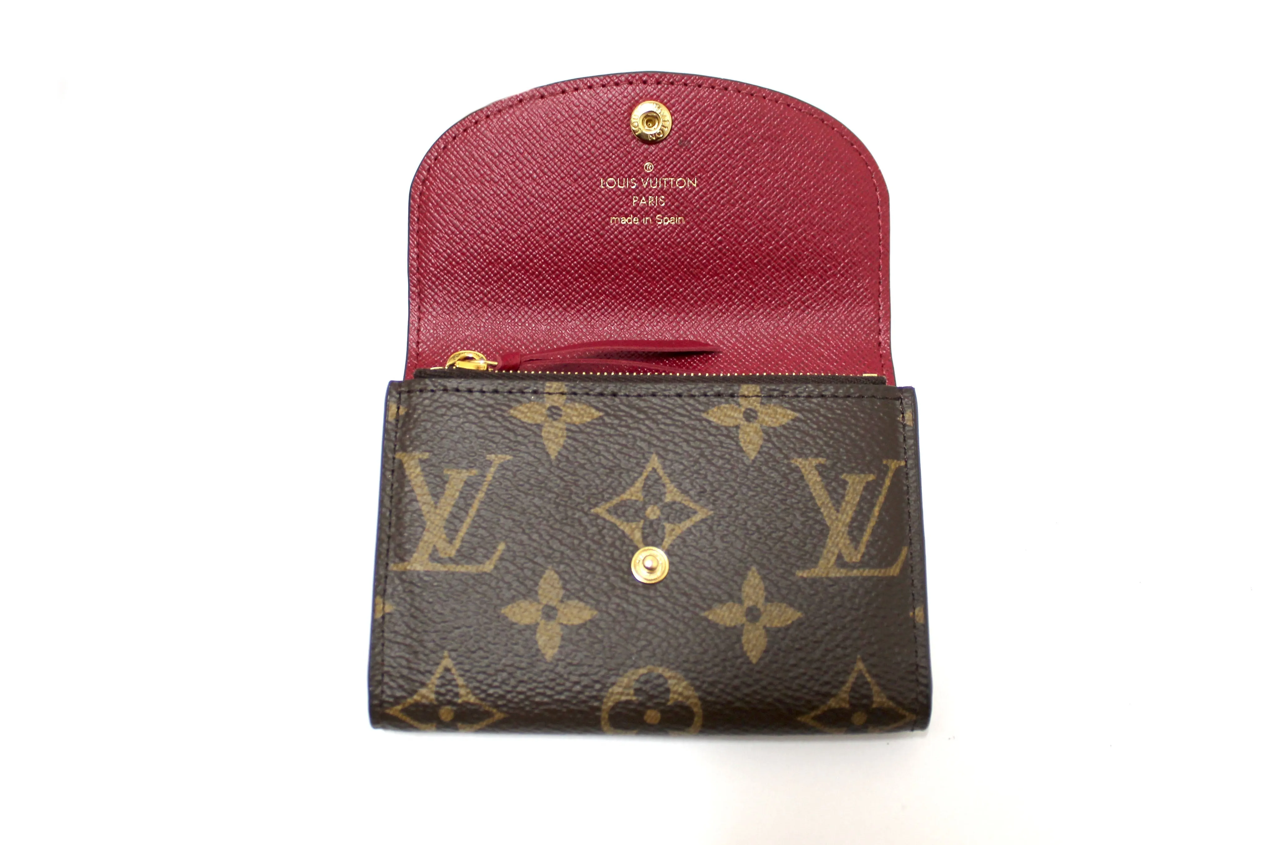New Louis Vuitton Classic Monogram with Fuchsia Rosalie Coin Card Case Wallet