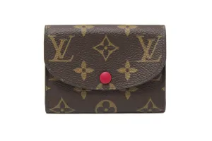 New Louis Vuitton Classic Monogram with Fuchsia Rosalie Coin Card Case Wallet