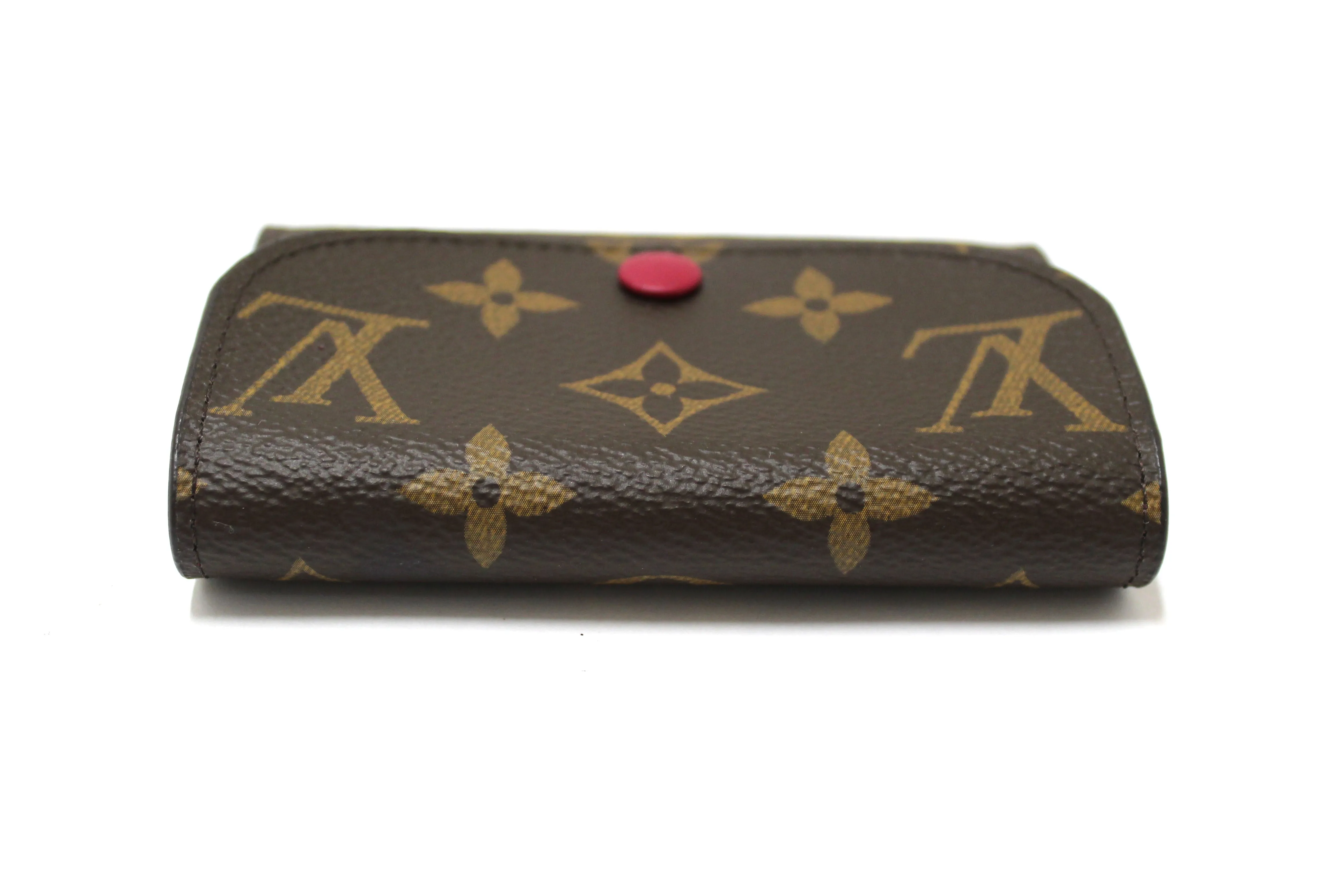 New Louis Vuitton Classic Monogram with Fuchsia Rosalie Coin Card Case Wallet