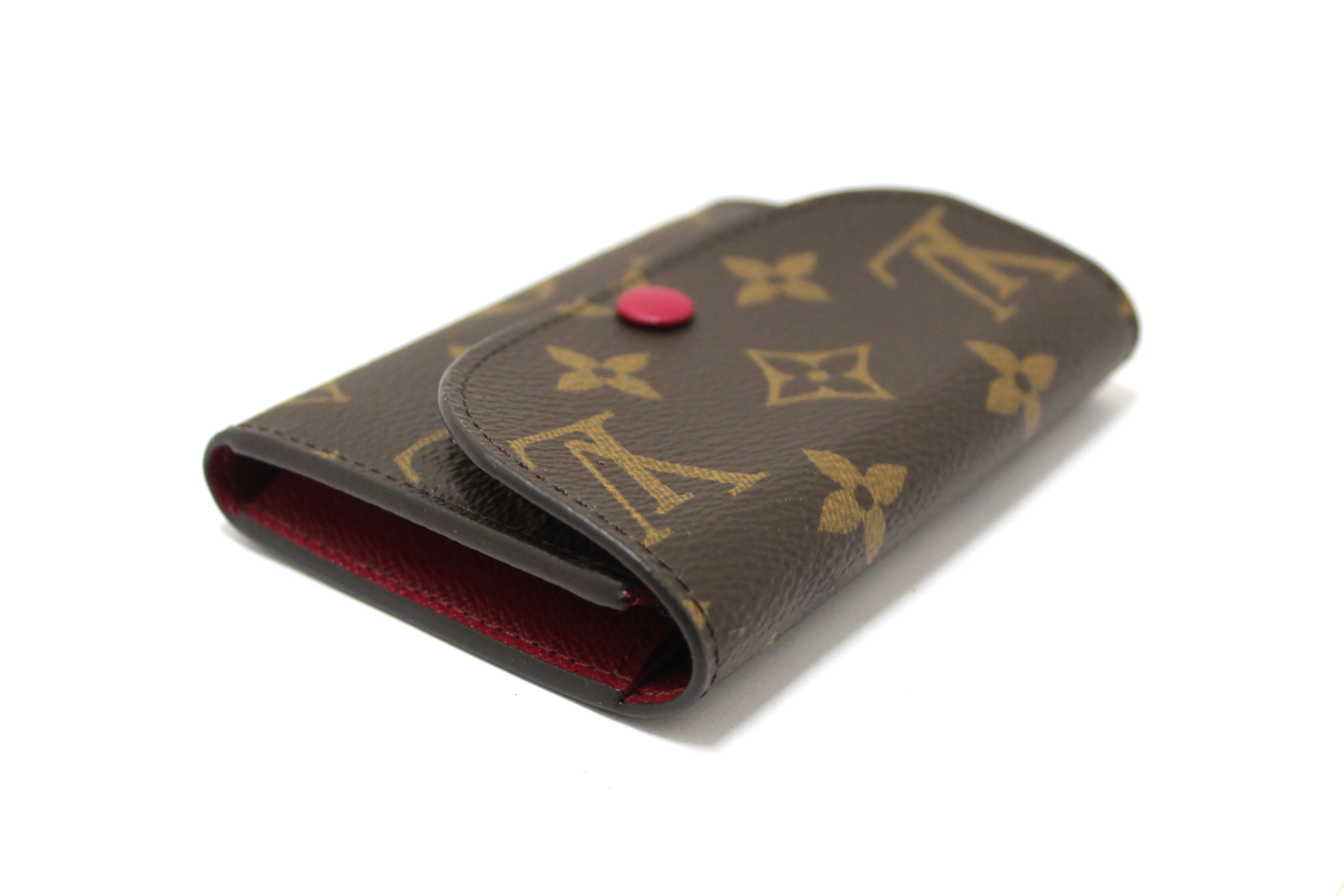 New Louis Vuitton Classic Monogram with Fuchsia Rosalie Coin Card Case Wallet