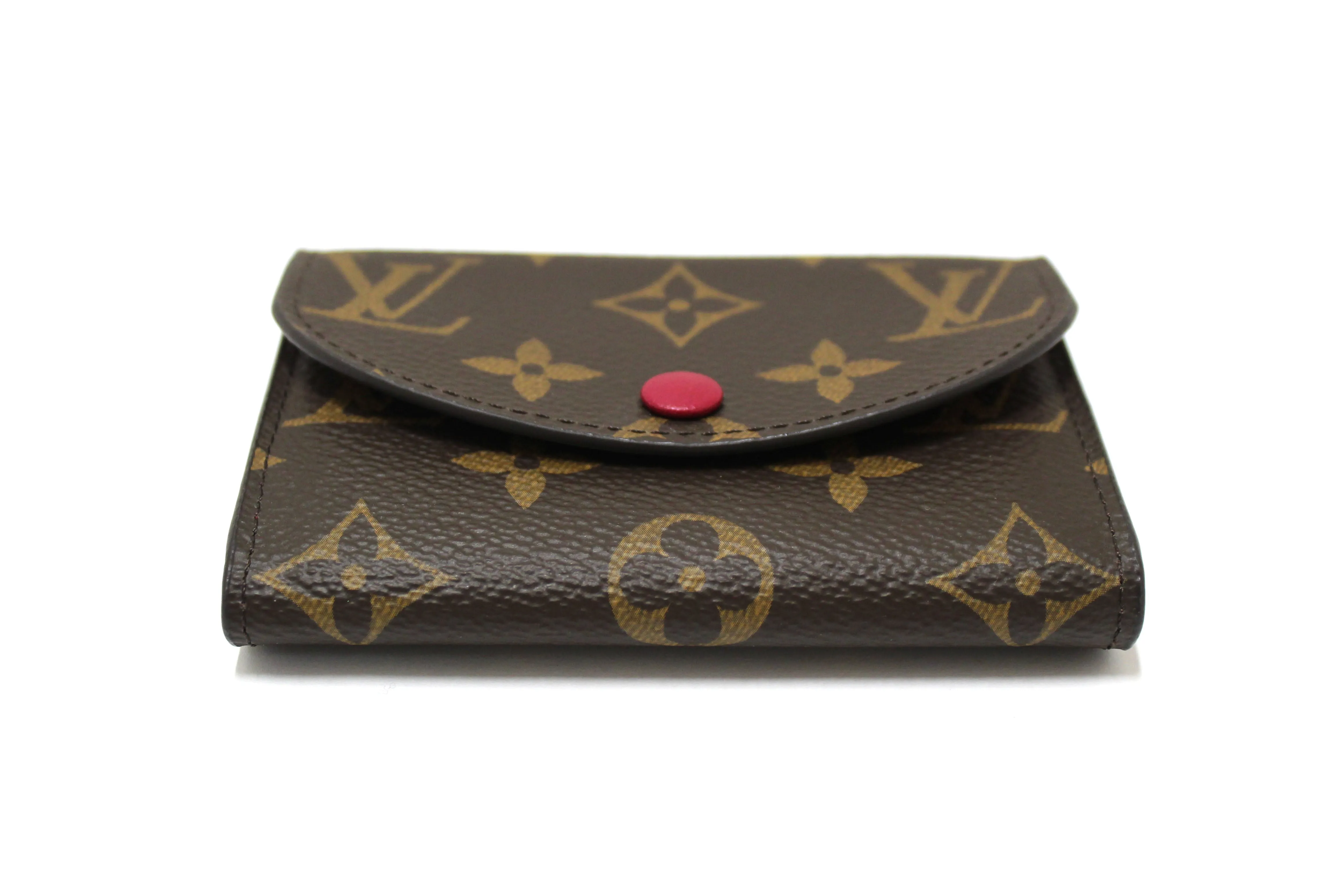 New Louis Vuitton Classic Monogram with Fuchsia Rosalie Coin Card Case Wallet