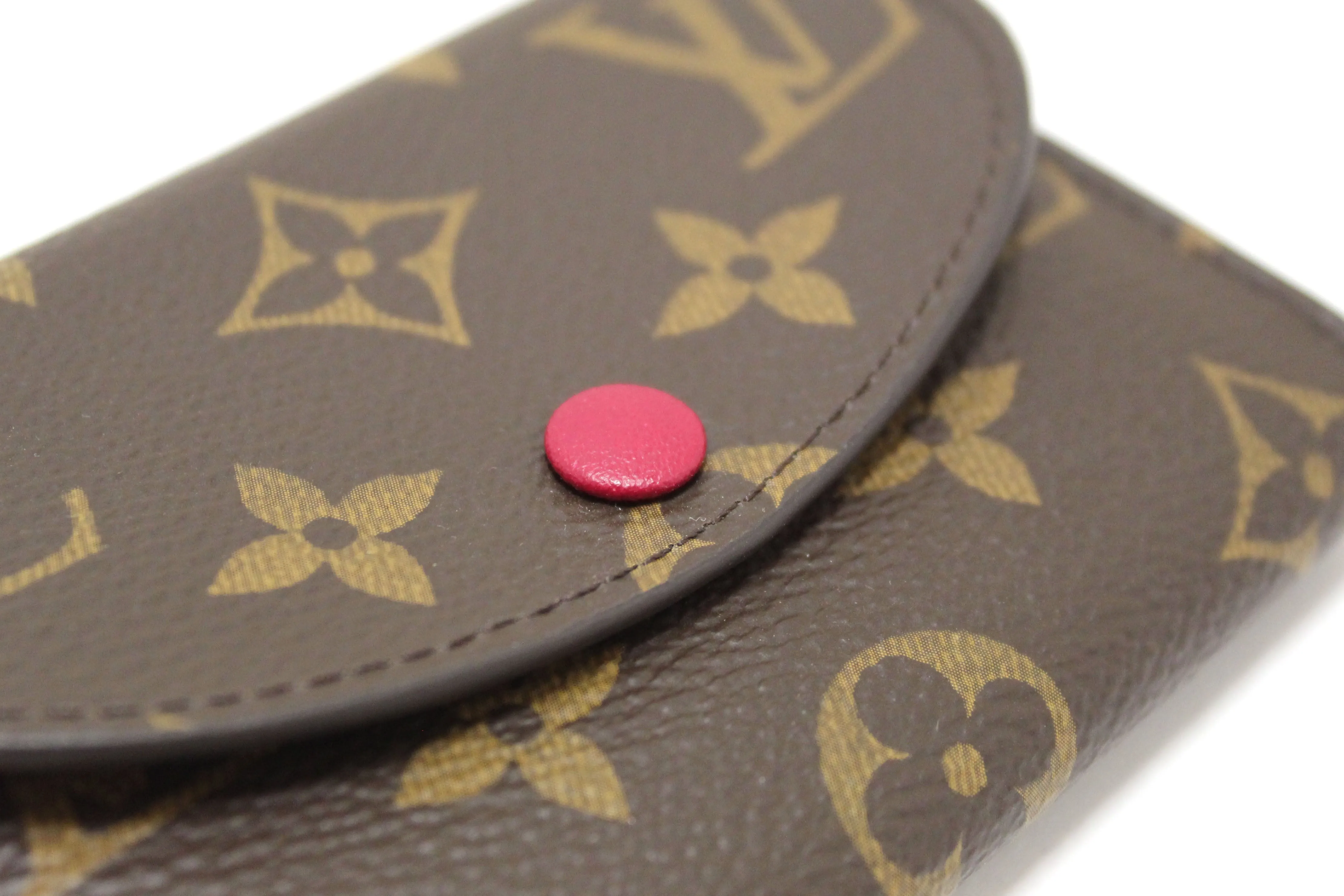New Louis Vuitton Classic Monogram with Fuchsia Rosalie Coin Card Case Wallet