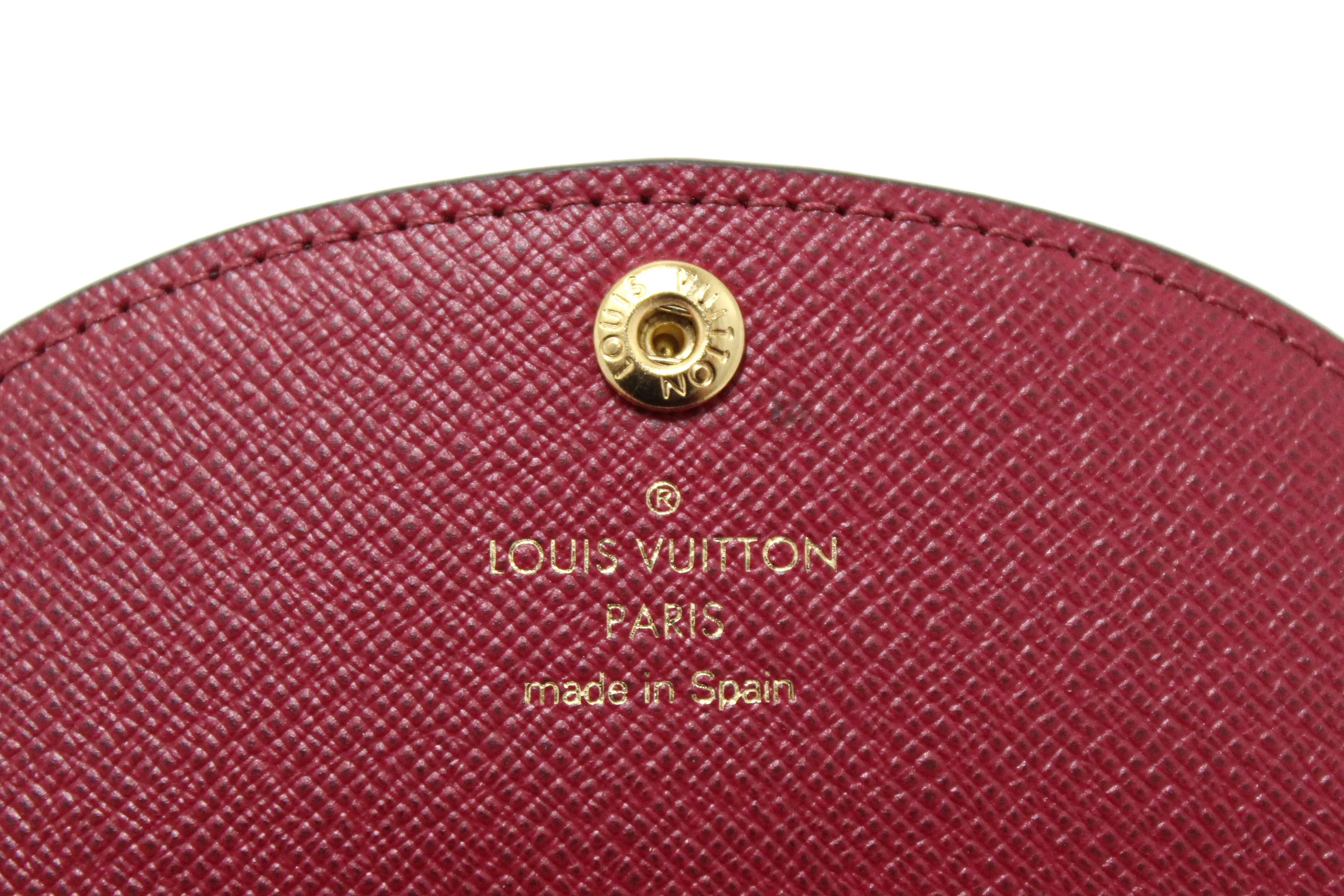 New Louis Vuitton Classic Monogram with Fuchsia Rosalie Coin Card Case Wallet