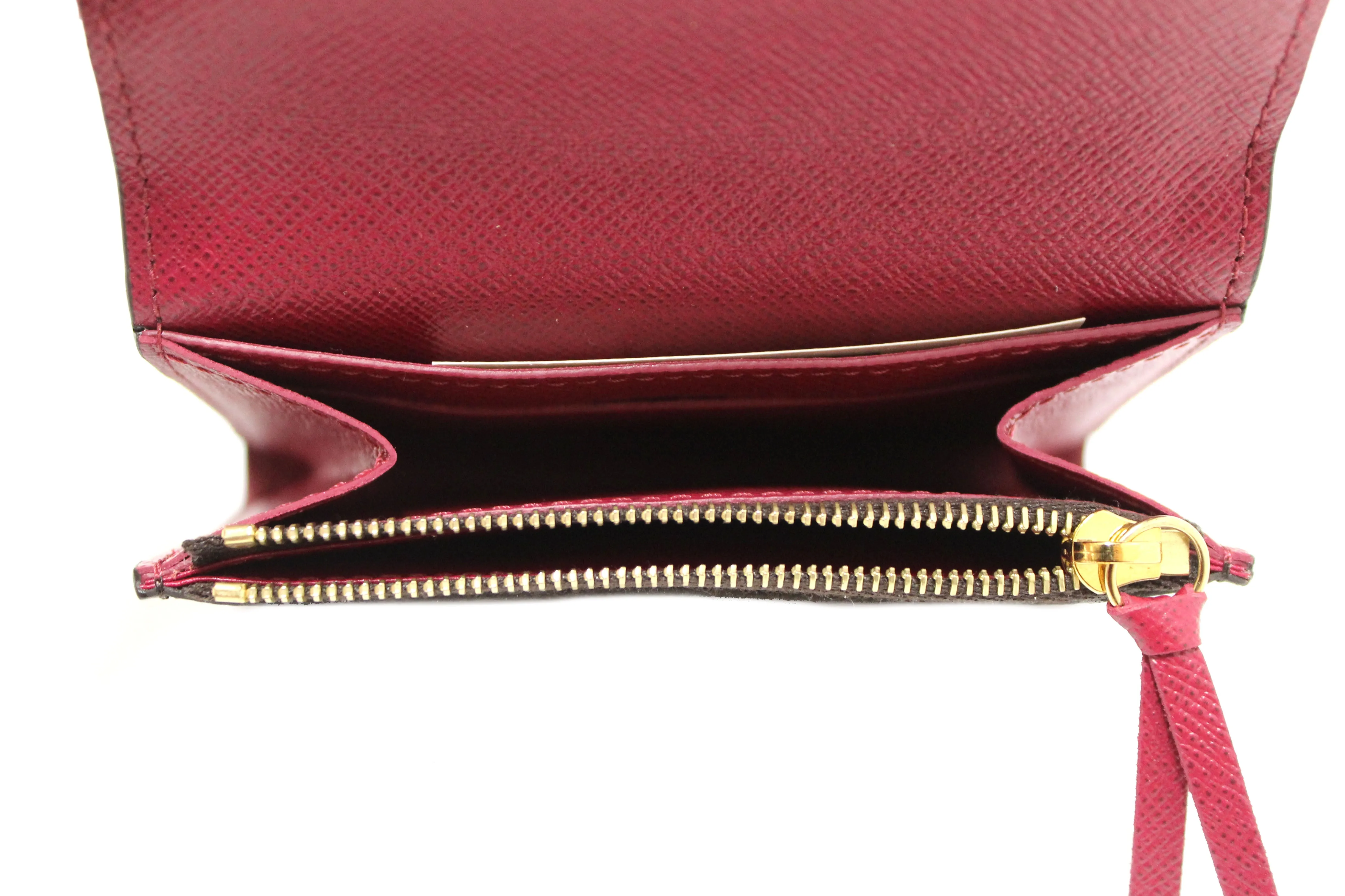 New Louis Vuitton Classic Monogram with Fuchsia Rosalie Coin Card Case Wallet