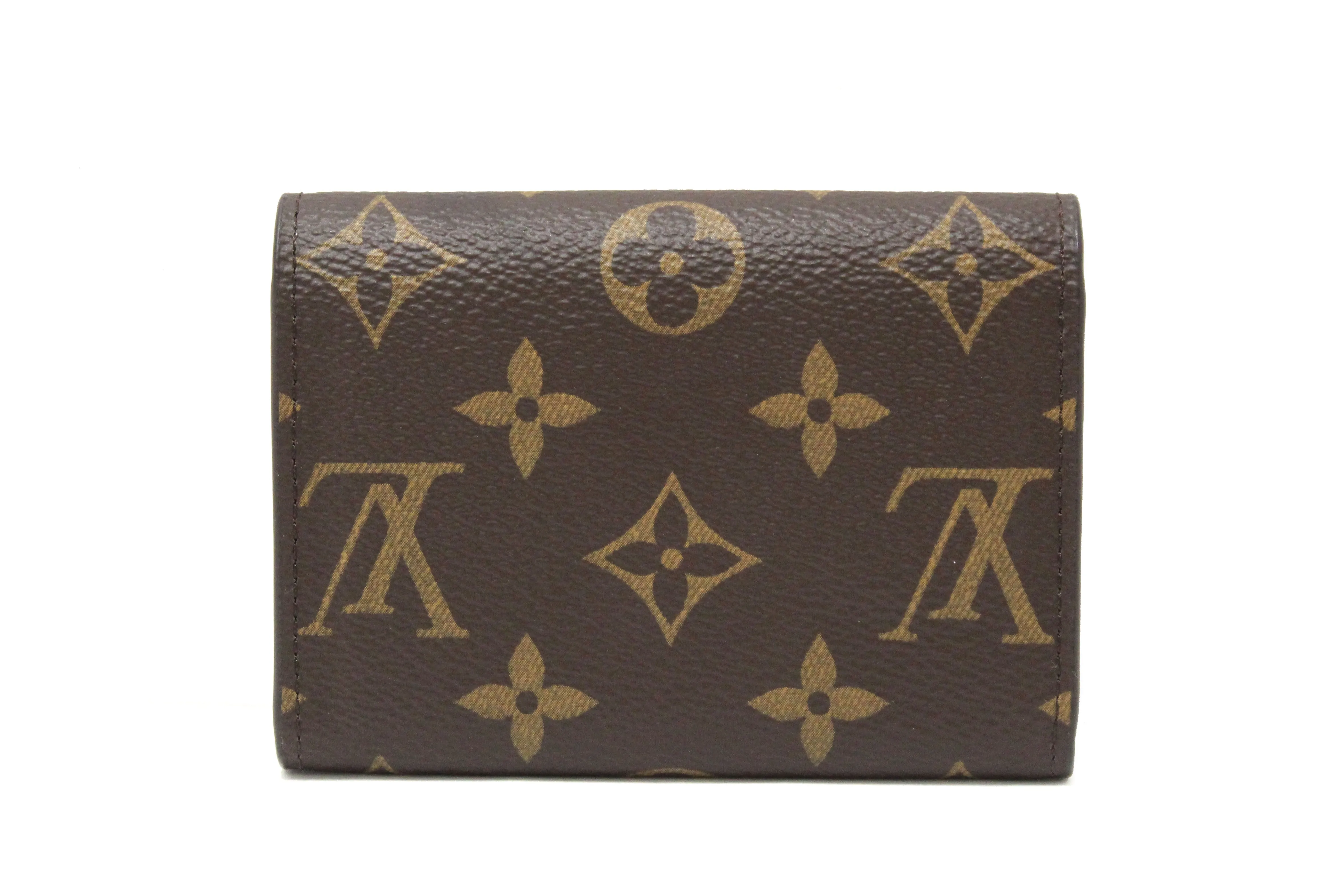 New Louis Vuitton Classic Monogram with Fuchsia Rosalie Coin Card Case Wallet