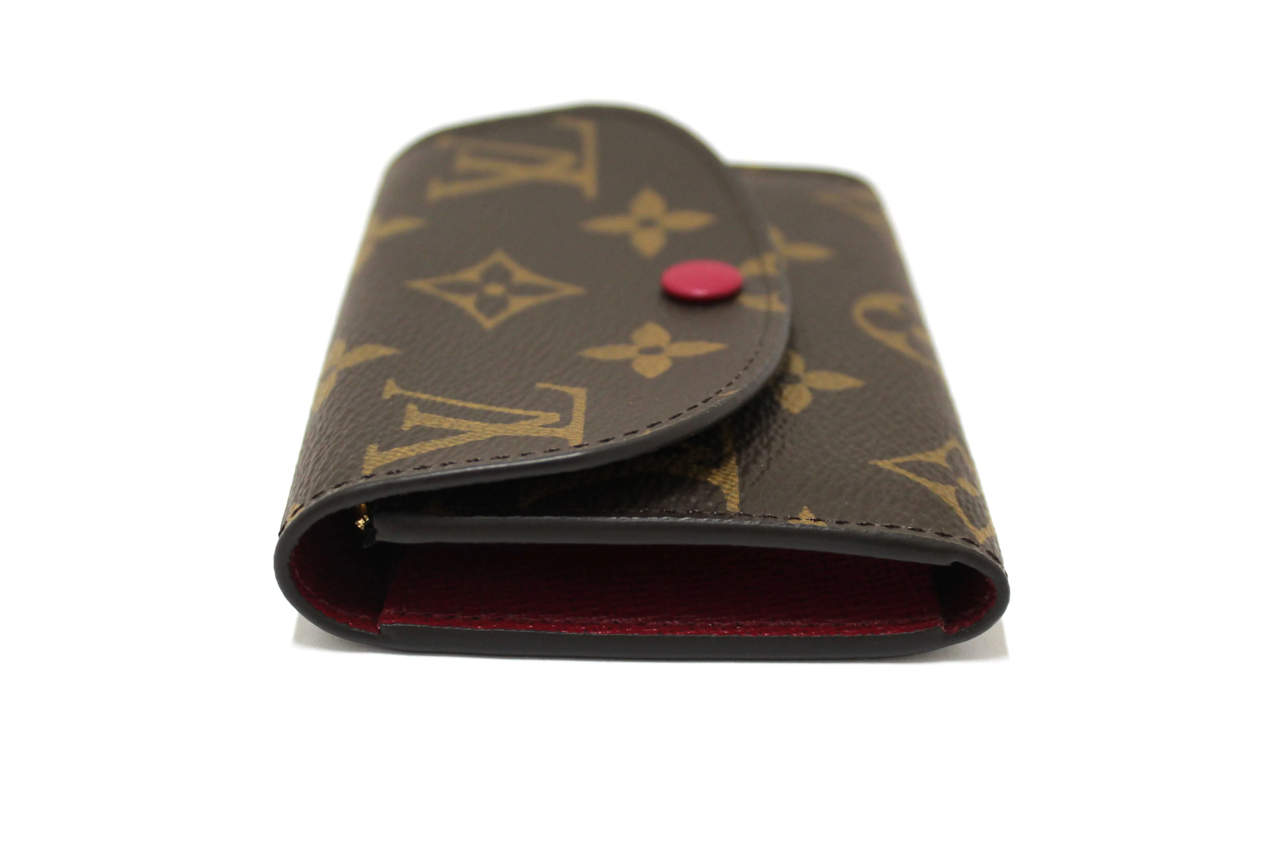 New Louis Vuitton Classic Monogram with Fuchsia Rosalie Coin Card Case Wallet