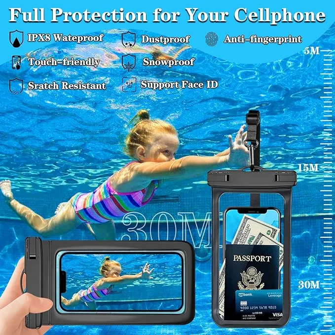 New SET OF 2 Universal IPX8 Waterproof Anti Sinking Phone Case Water Proof Bag With Lanyard Fits All Phones Up To 7.5in, also can be used as dry bag for keys, cash, cards etc! Great for Protection & taking underwater pics! Red